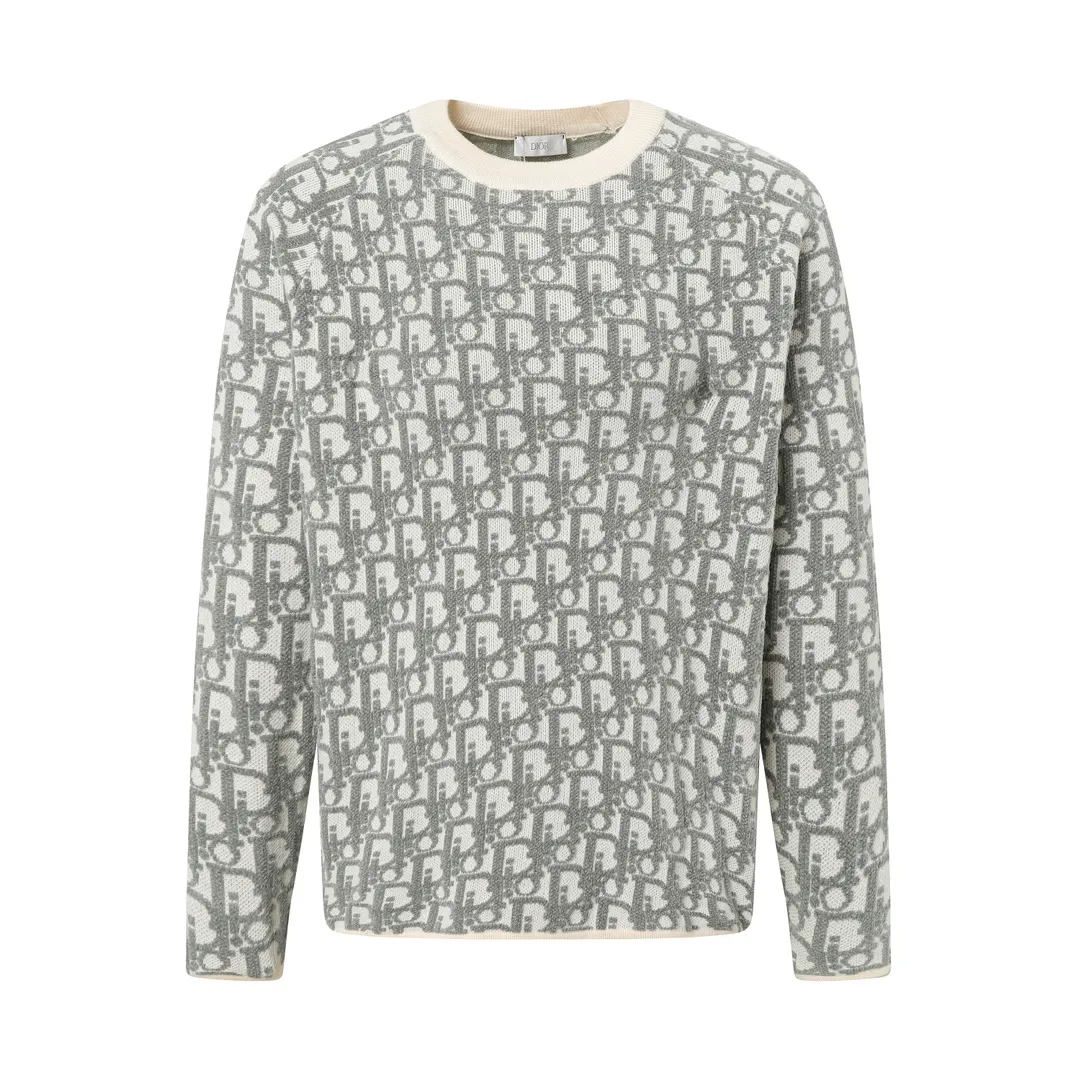 🅿️350 DIOR Dior jacquard round neck casual long-sleeved sweater. It can be easily integrated into casual or formal looks. It is a classic choice during the changing seasons. Same style for men and women. Color: Black Blue Green Size: XS S M L
