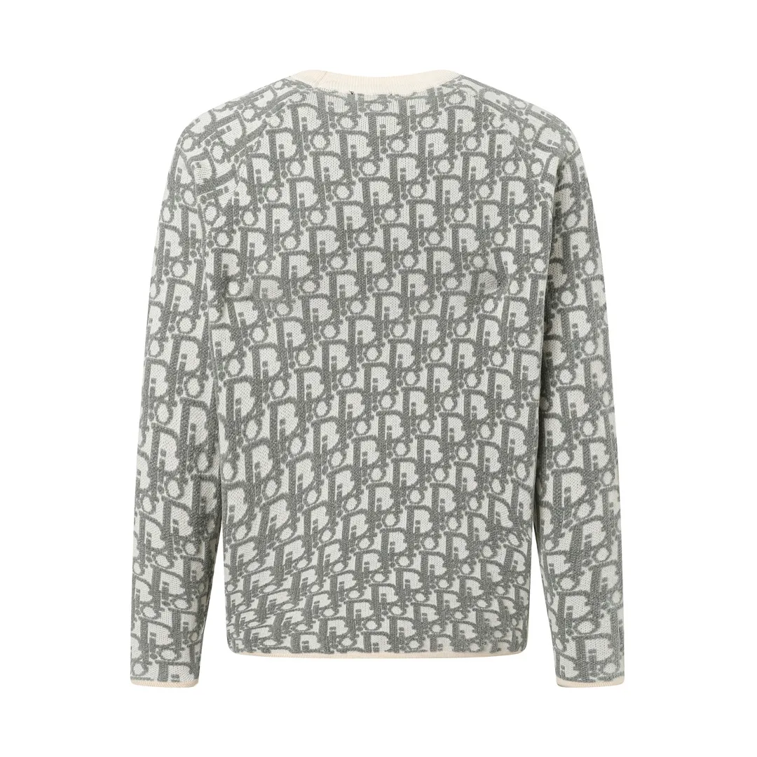 🅿️350 DIOR Dior jacquard round neck casual long-sleeved sweater. It can be easily integrated into casual or formal looks. It is a classic choice during the changing seasons. Same style for men and women. Color: Black Blue Green Size: XS S M L