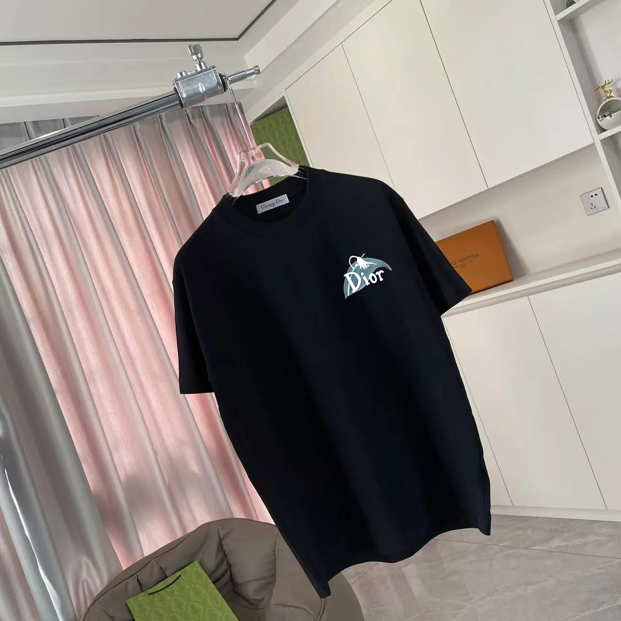 🅿️170 Dio Dior 2025 summer new style personalized letter logo printing short-sleeved T-shirt customized fabric 300g same style for men and women Color: black white lake green purple Size: S M L XL XXL five sizes