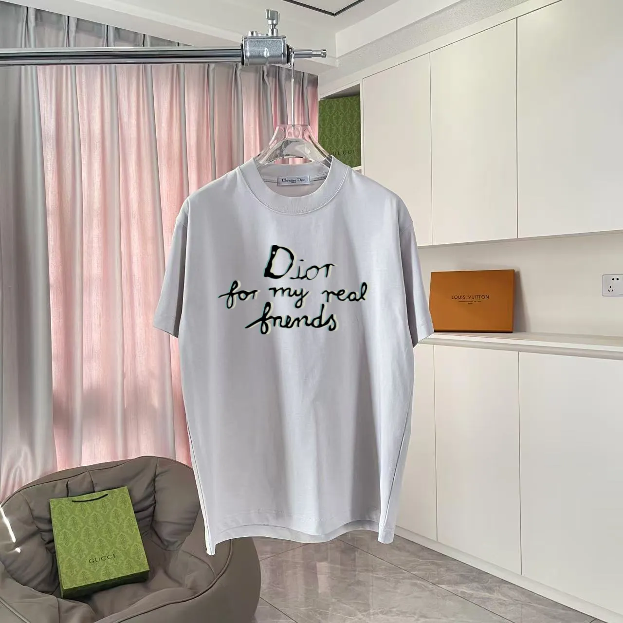 🅿️180 Dio Dior 2025 spring and summer new style personalized letter logo printing short-sleeved T-shirt customized fabric 300g same style for men and women Color: black white pink sky blue iron gray Size: S M L XL XXL five sizes ​