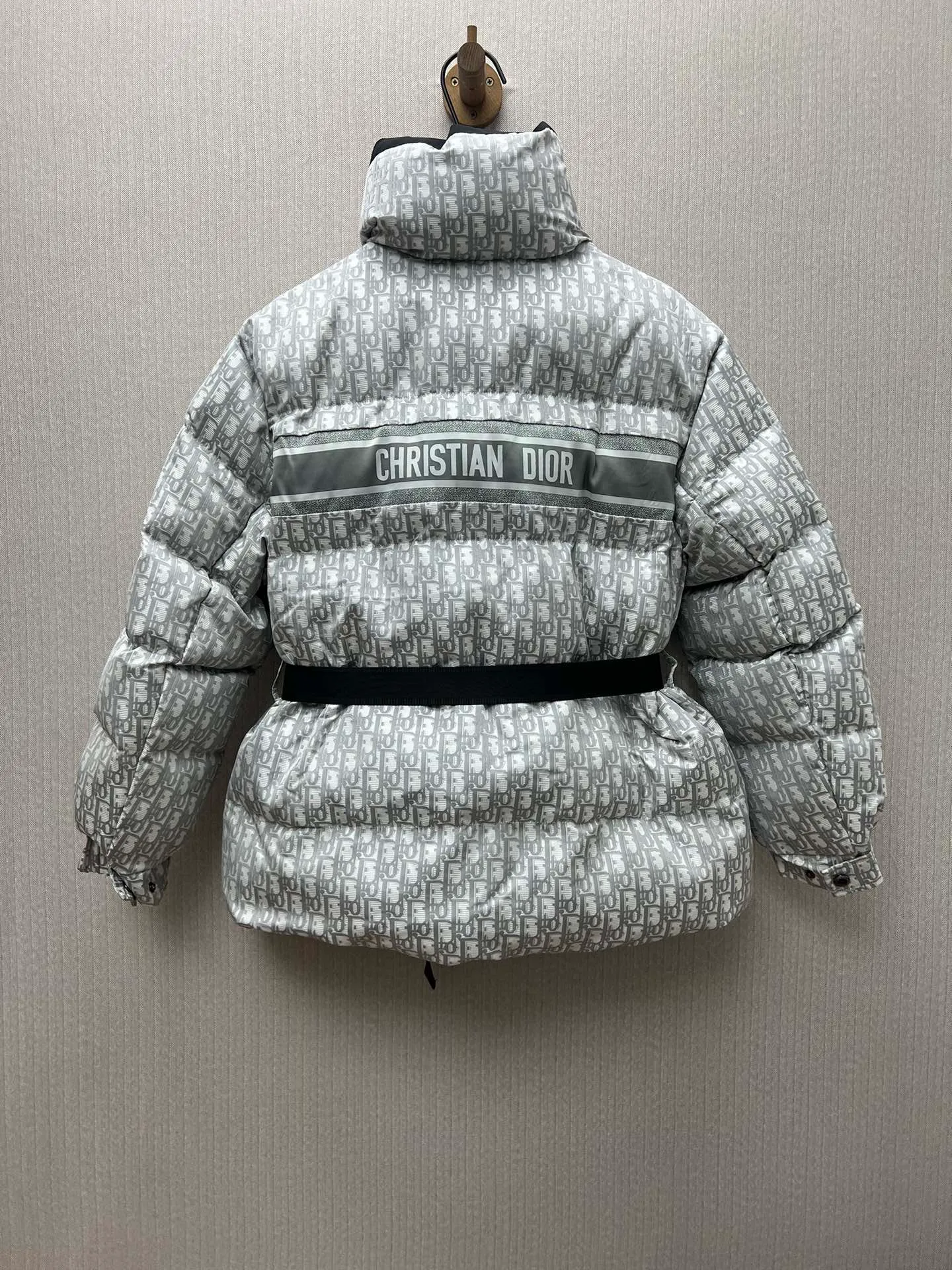 🅿️880 Dior 25ss new Dioralps Oblique printed quilted taffeta belted loose stand-up collar long-sleeved cotton jacket for women Gray Size: S.M.L.