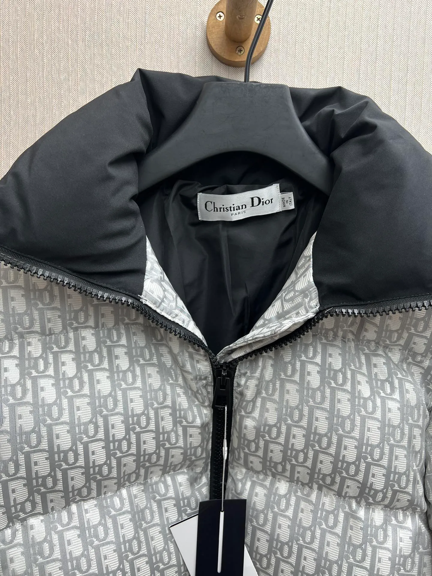 🅿️880 Dior 25ss new Dioralps Oblique printed quilted taffeta belted loose stand-up collar long-sleeved cotton jacket for women Gray Size: S.M.L.