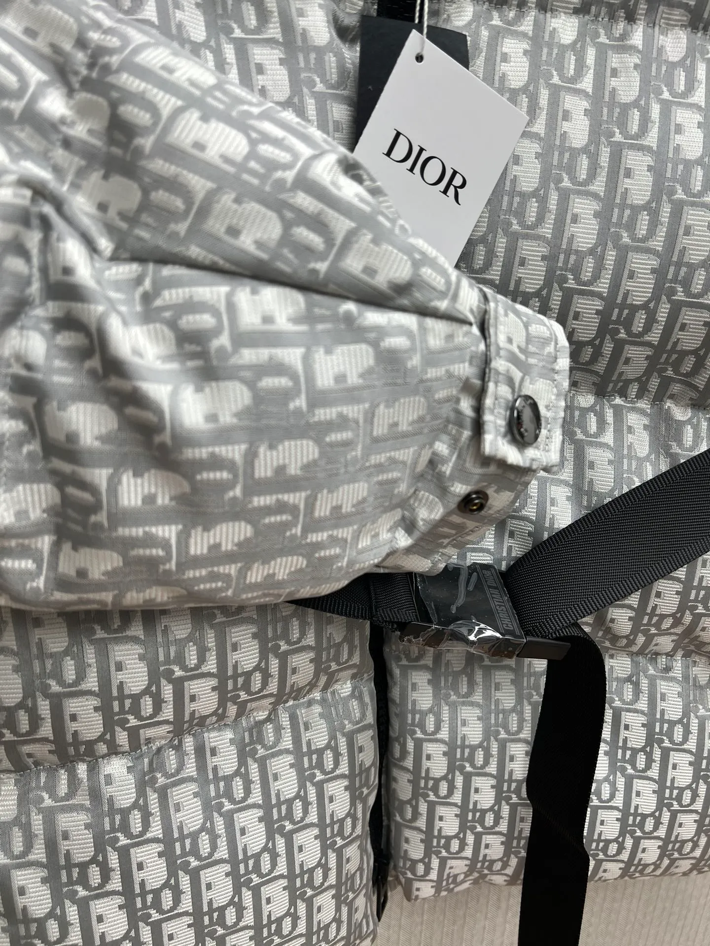 🅿️880 Dior 25ss new Dioralps Oblique printed quilted taffeta belted loose stand-up collar long-sleeved cotton jacket for women Gray Size: S.M.L.