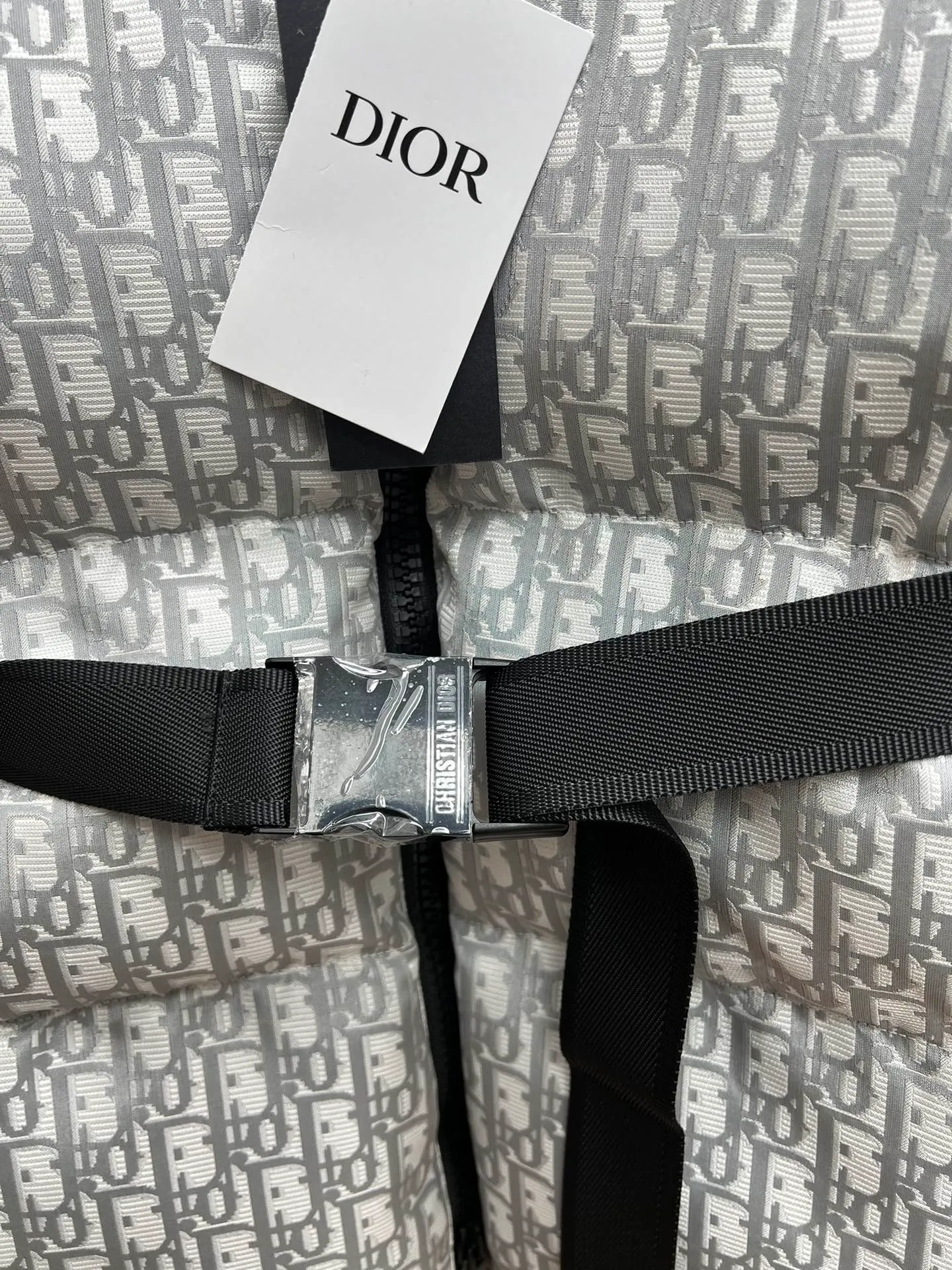 🅿️880 Dior 25ss new Dioralps Oblique printed quilted taffeta belted loose stand-up collar long-sleeved cotton jacket for women Gray Size: S.M.L.