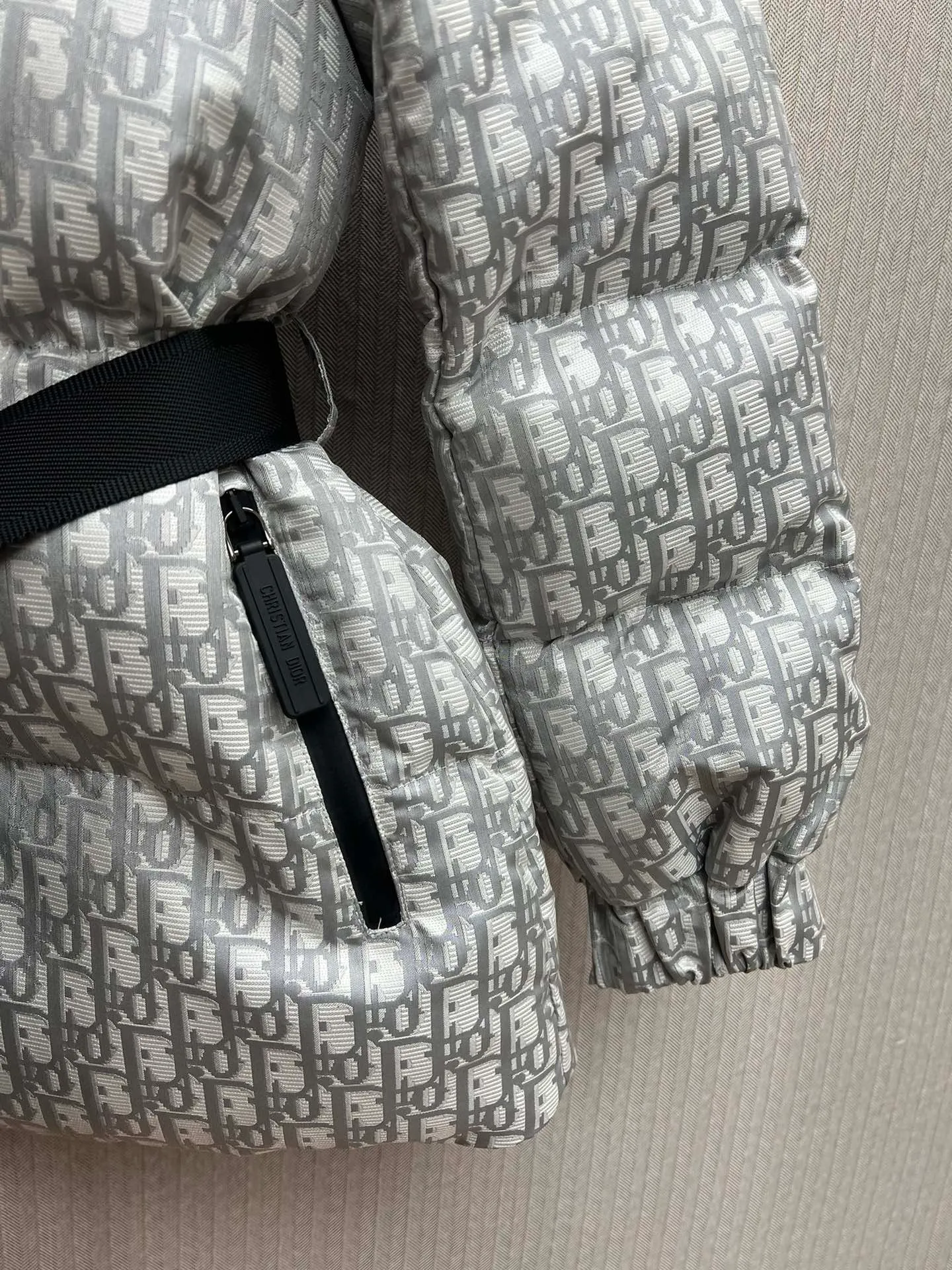 🅿️880 Dior 25ss new Dioralps Oblique printed quilted taffeta belted loose stand-up collar long-sleeved cotton jacket for women Gray Size: S.M.L.