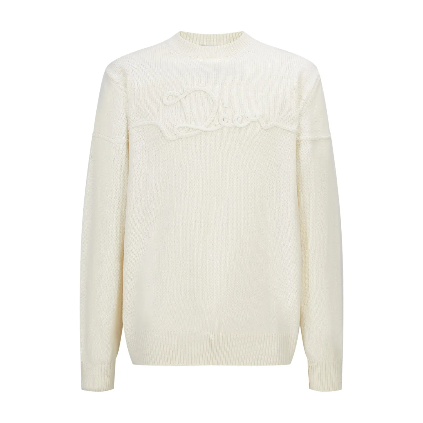 🅿️480 CD 26SS machine-sewn thread embroidered logo crew neck sweater (apricot). The original version was purchased for 16,000 and developed. The fabric is made of 50% wool and 50% cotton yarn. The chest logo is woven with a positive 7-needle imported machine, and the size is customized according to the original 1:1 data. Garment washing - removes impurities on the wool surface - fixes the color - fixes the pattern - adds hand feel. This knitted sweater is new to the Spring 2026 men's collection and is decorated with the Dior Ribbon logo, paying homage to the exquisite craftsmanship of the Dior workshops. Crafted from white sheep's wool jersey with a ribbed crew neck, cuffs and hem. The elegant fit can be paired with jeans for a casual yet chic look. Dior Ribbon embroidery, ribbed crew neck, cuffs and hem. Size:S-M-L-XL
