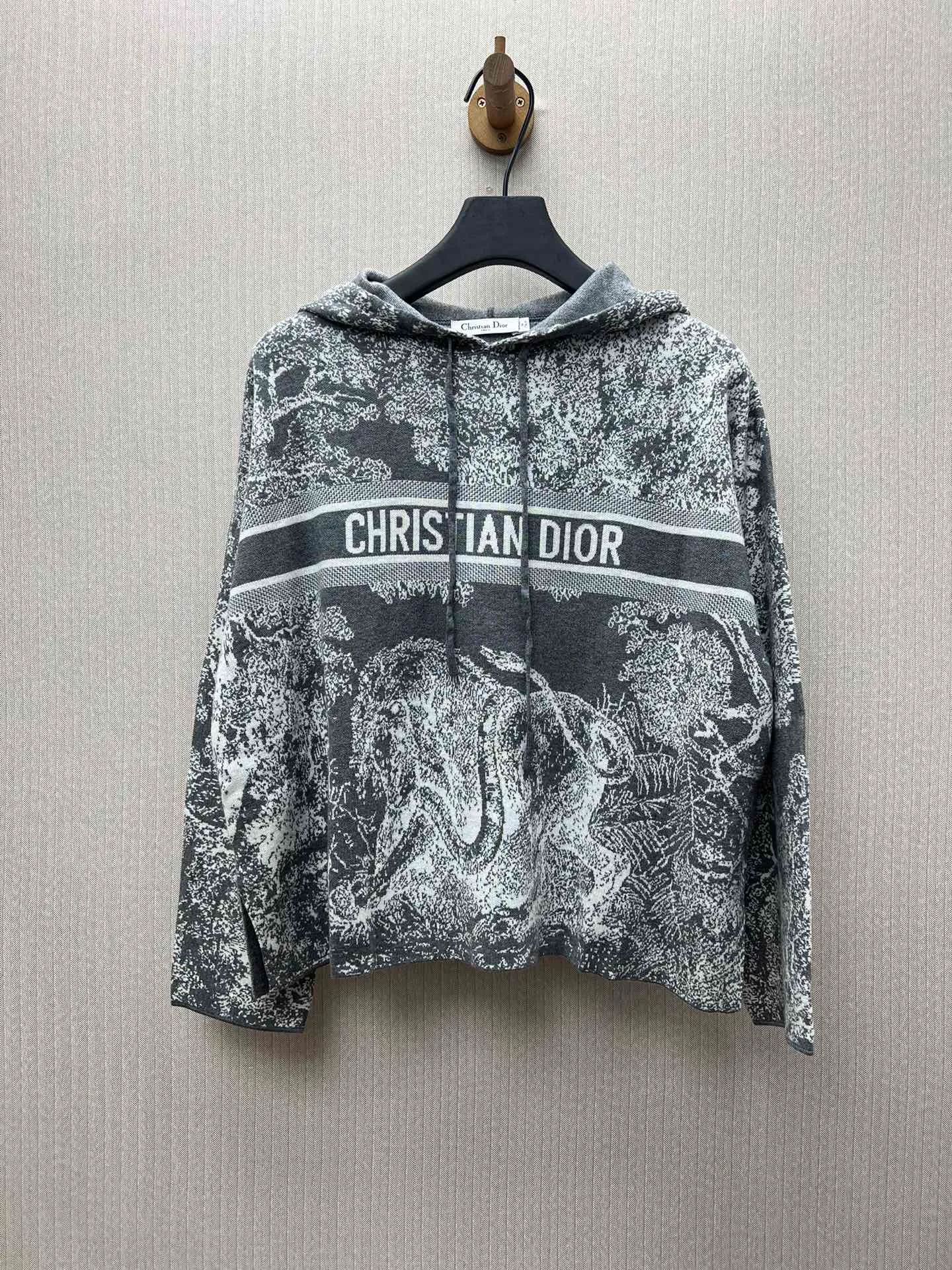 🅿️680 complete set of Dior 25ss new letter logo Rui jungle jacquard loose hooded long-sleeved pullover knitted sweatshirt! Size: S.M.L.