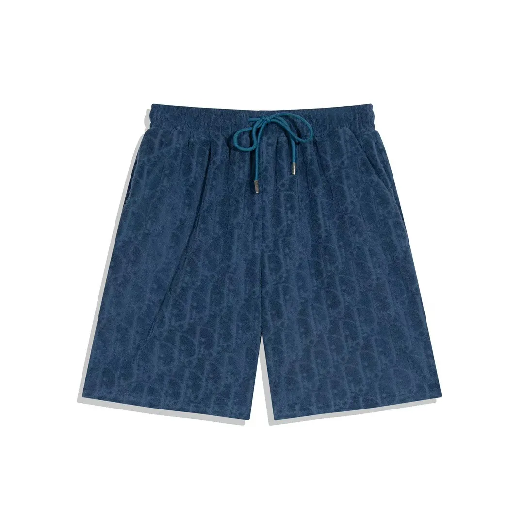 🅿️170 ❥B806# High quality Dior 2025Fall spring and summer new series Presbyopia jacquard terry shorts Custom-woven and dyed pure cotton 100% gram weight 300G fabric Positioning and tailoring heavy-duty material size: S M L XL Color: blue