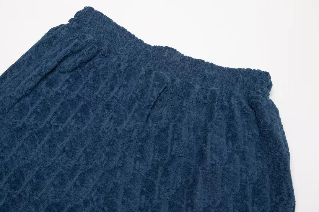 🅿️170 ❥B806# High quality Dior 2025Fall spring and summer new series Presbyopia jacquard terry shorts Custom-woven and dyed pure cotton 100% gram weight 300G fabric Positioning and tailoring heavy-duty material size: S M L XL Color: blue