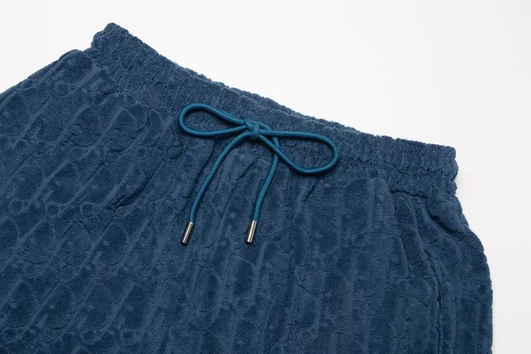 🅿️170 ❥B806# High quality Dior 2025Fall spring and summer new series Presbyopia jacquard terry shorts Custom-woven and dyed pure cotton 100% gram weight 300G fabric Positioning and tailoring heavy-duty material size: S M L XL Color: blue