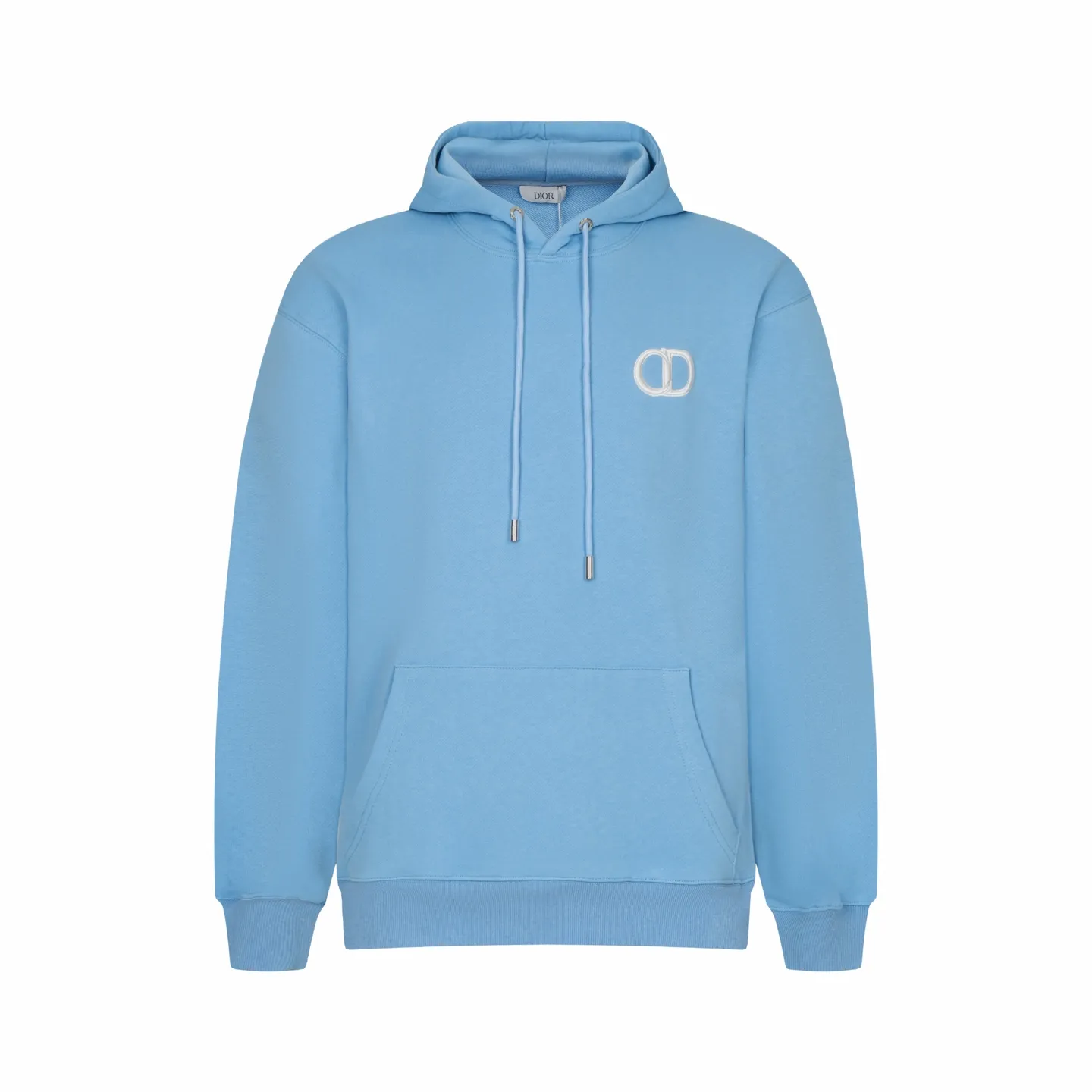 🅿️360 CD Logo Embroidered Hooded Sweatshirt (Blue) Original purchase and development for 3,599. The fabric is made of high-quality blue cotton fleece fabric, soft and comfortable to the touch. The delicate tonal CD Icon embroidery on the chest is low-key and elegant, highlighting the brand details. The drawstring hood design is paired with metal accessories engraved with the Dior logo to enhance the overall texture. The practical kangaroo pocket on the front is as beautiful as it is practical. Ribbed cuffs and hem ensure comfort while maintaining a structured silhouette. 100% cotton material brings excellent breathability and skin-friendly experience. The regular fit has a neat cut and is easy to match with a variety of bottoms. Exquisite embroidery technology and delicate fabric processing complement each other, reflecting Dior's consistent meticulous workmanship. This sweatshirt is the perfect blend of athleisure and haute couture, making it ideal for everyday style. Size:S-M-L-XL