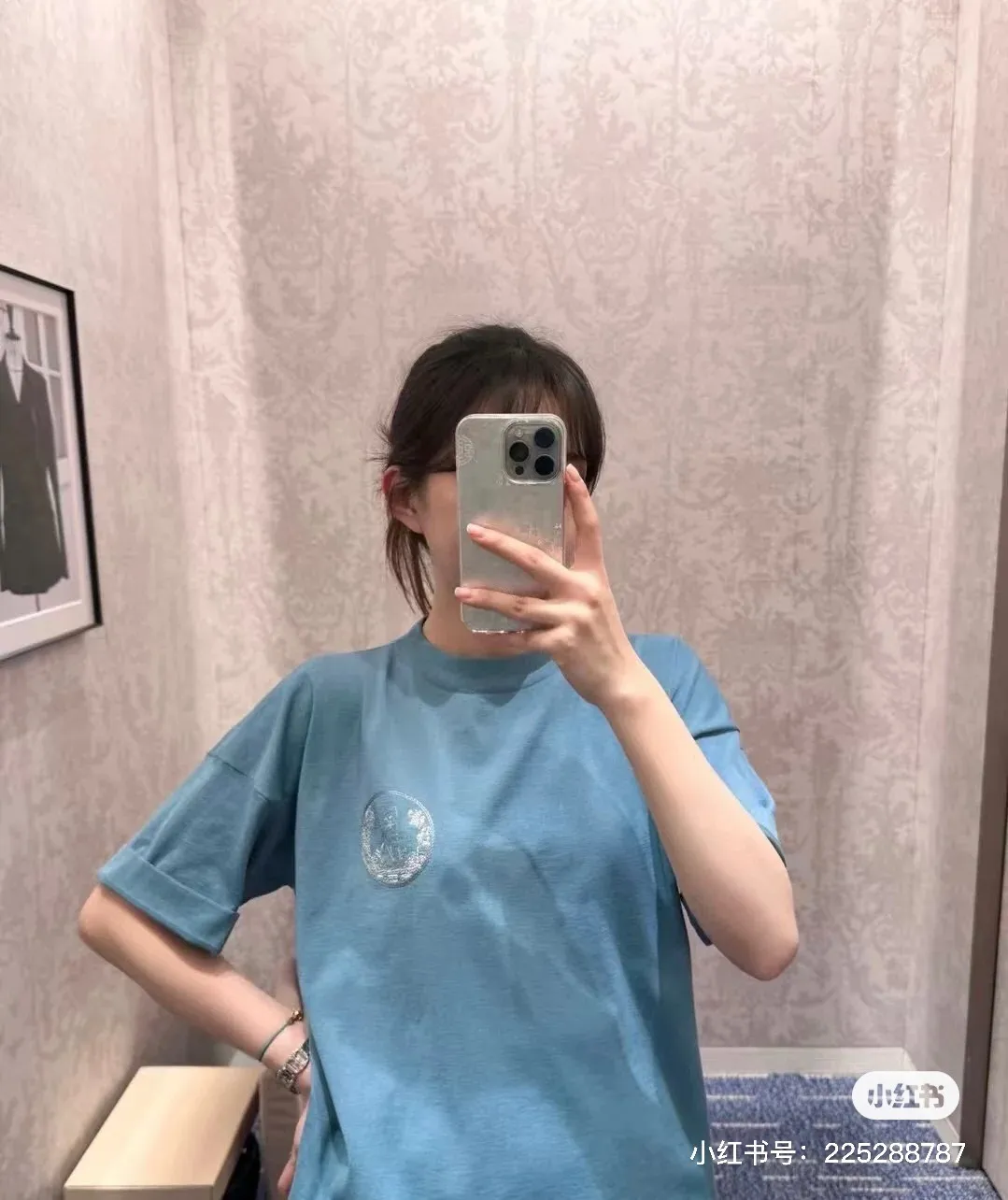 🅿️138 M257#Dior•🇫🇷25ss new cartoon kitten embroidered short-sleeved T-shirt ✅✅✅Ready stock Focus on quality and feel free to compare Size: S M L Color: Blue Apricot