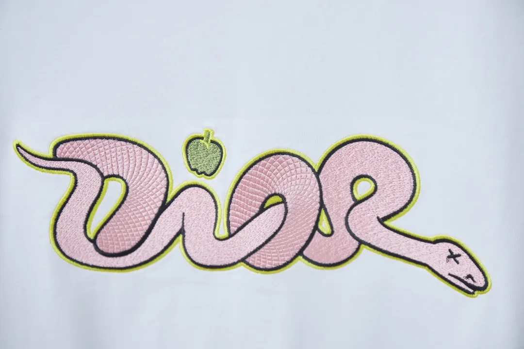 🅿️190 Christian D*or 25SS new early spring DIOR AND KAWS limited series short-sleeved, light luxury, essential item for daily commuting for men and women, correct version, welcome to compare, detailed features · 280g 100% pure cotton double yarn jersey fabric · Custom dyed in the same cylinder, special thickened 32 count double-ply 1X1 thread · Imported Tajima machine embroidery, snake-shaped DIOR logo embroidered on the chest · High-definition CANNY imported machine printing on the hem · Double-needle cross-stitching process · Original main mark, washed tag, branded moisture-proof paper packaging Color: Orange/White Size: S/M/L/XL