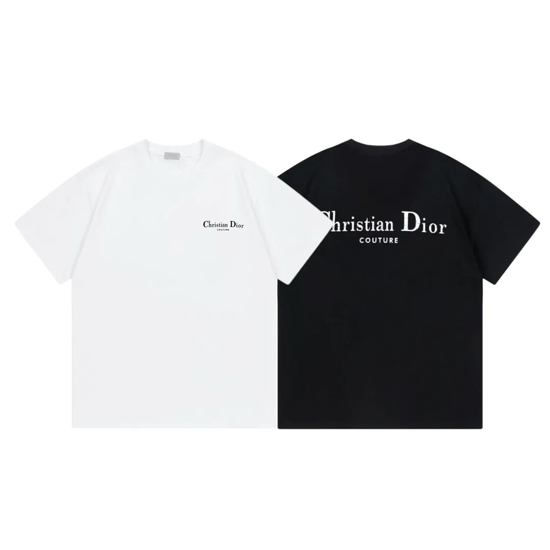 🅿️170 Dior Dior official website synchronization Huang Zitao Xu Yiyang upper body style Customized 270g double yarn pure cotton fabric CD letter logo on the front and back Couple style short-sleeved T-shirt Color: White Size: XS-L