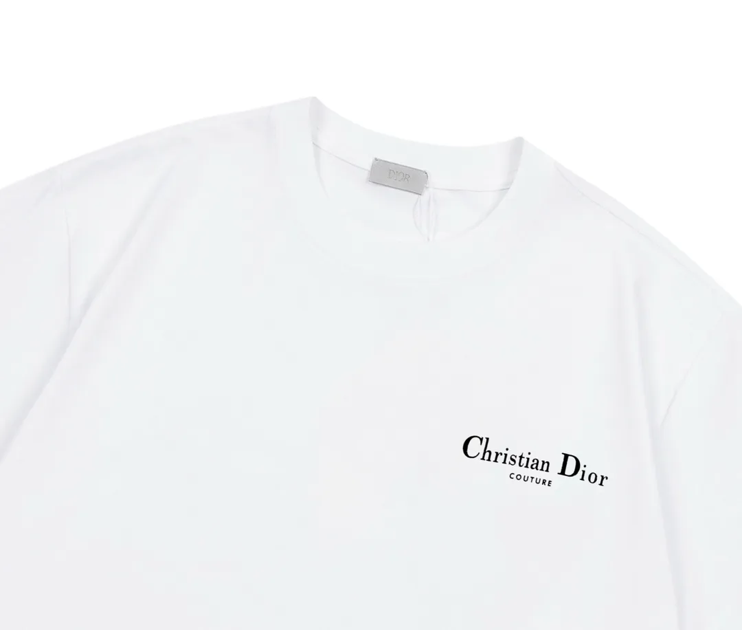 🅿️170 Dior Dior official website synchronization Huang Zitao Xu Yiyang upper body style Customized 270g double yarn pure cotton fabric CD letter logo on the front and back Couple style short-sleeved T-shirt Color: White Size: XS-L