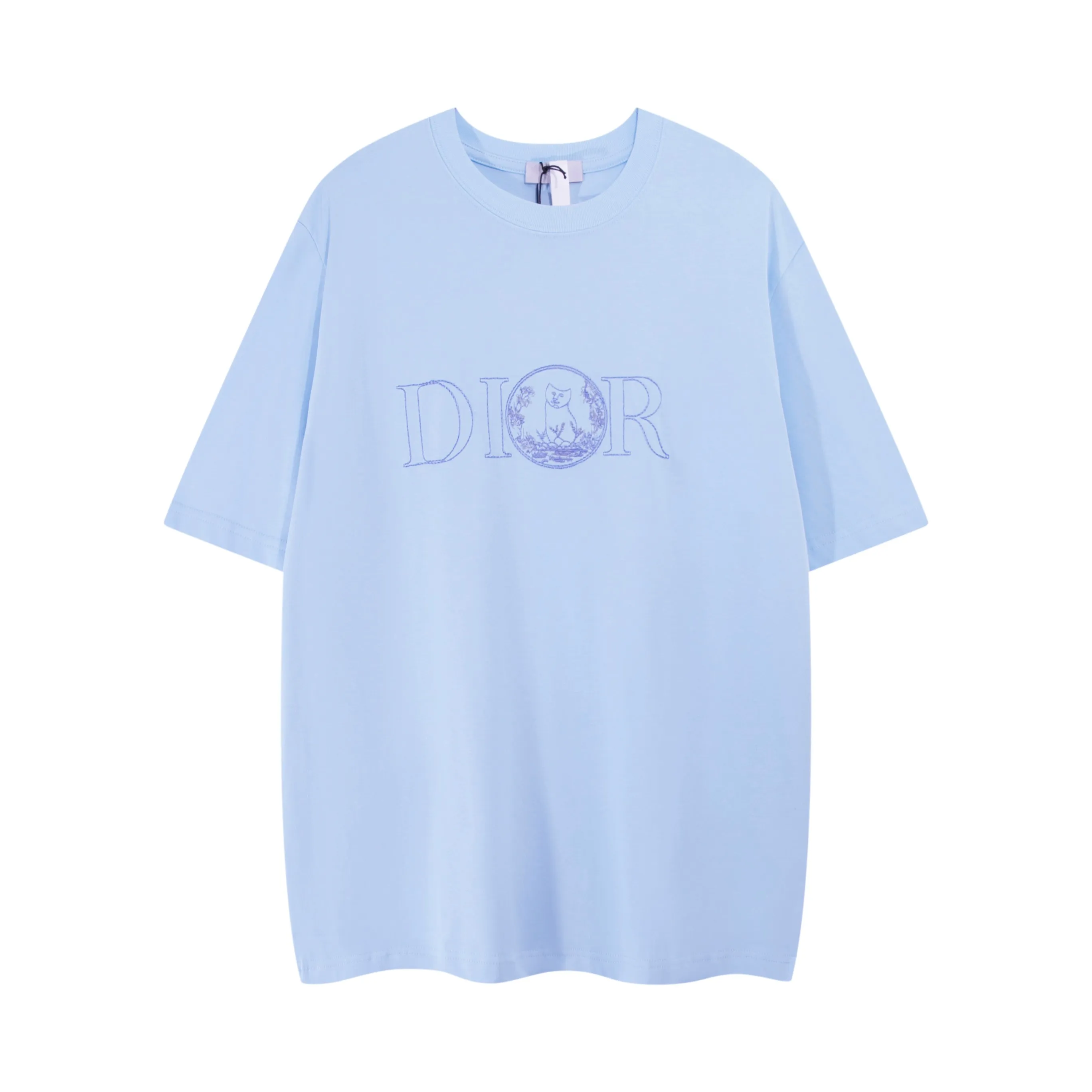 🅿️190 High-quality new DIOR Dior new series little blue cat embroidered short-sleeved T-shirt. Pure cotton double yarn fabric, using high-density thread embroidery, loose version, full set of accessories. The fabric is soft, thick and complete with three standards. Same size for men and women: XS-L