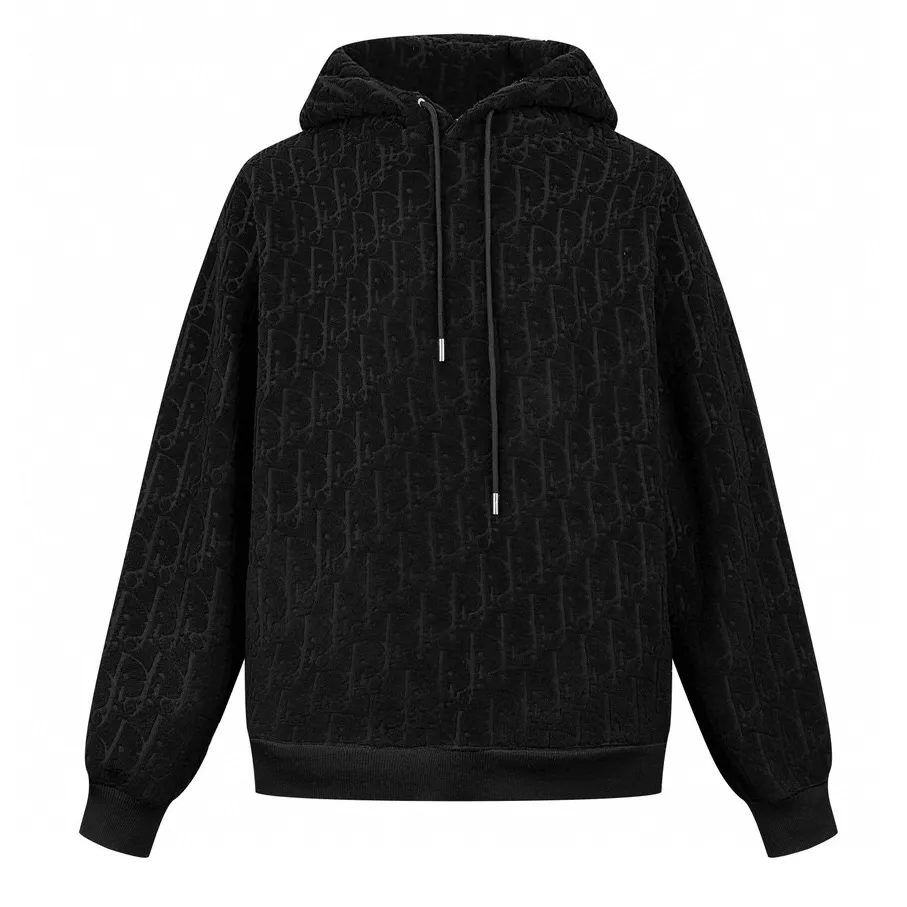 🅿️530 [Exclusive supply] CD all-over jacquard towel embroidered hooded sweatshirt (black). Original purchase and development of 17,500. The fabric is made of customized Dior jacquard fabric. It feels soft and comfortable against the skin. It is decorated with jacquard patterns of the same color on the front. It is delicately interwoven and dazzling. It is like artistic brushstrokes gently swaying on the soft towel. The looming dark lines highlight the nobility and elegance. Every detail exudes charm. Customized Dior jacquard fabrics form Oblique patterns through changes in warp and weft structures. The jacquard looms weave the jacquard fabrics before dyeing and finishing. The details are authentic, and ergonomic three-dimensional tailoring returns to traditional craftsmanship through segmentation, folding, shrinking, and stretching techniques. The so-called slow work produces fine work, which is respect for the material. The pursuit of feel. The workmanship is complicated and cumbersome. The time is slow. The loss is high, and the fabrics are washed. It has better hand feel and texture, is not easy to deform, shrink or fade, and maintains long-term beauty. Size:S-M-L-XL