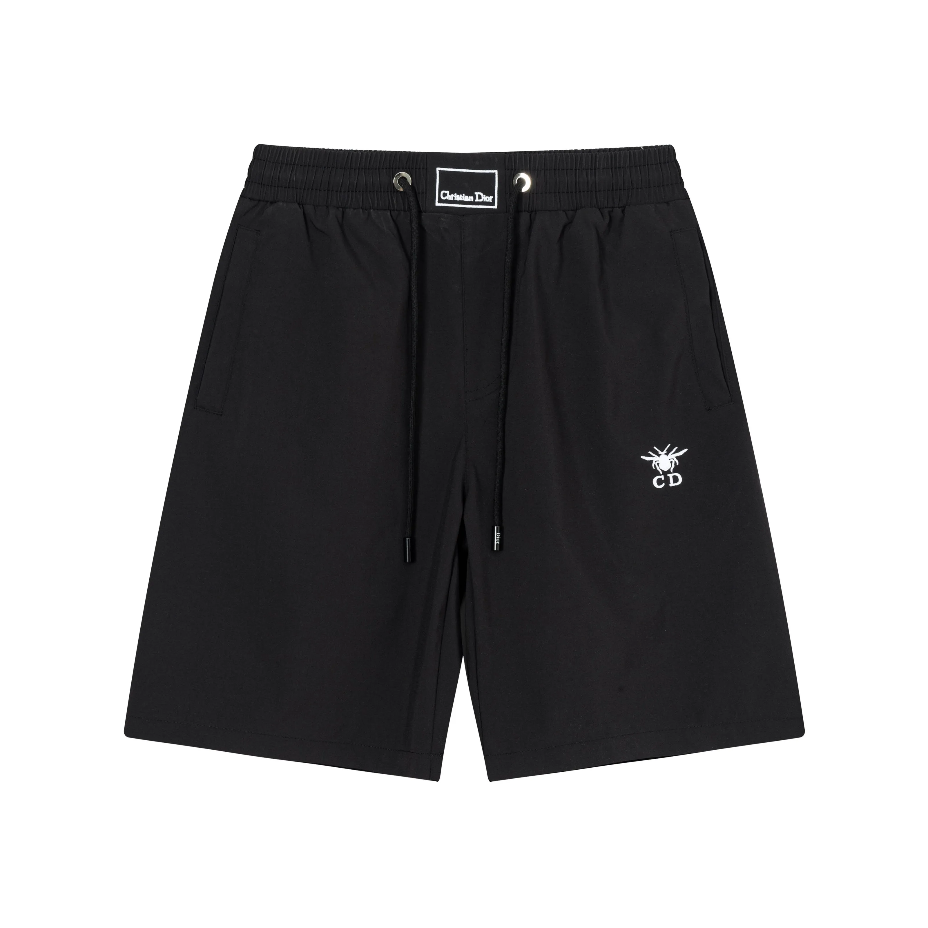 🅿️160 2025 DiOR Dior's new quick-drying beach shorts, customized fabrics, craft embroidery logo. The version is tight and three-dimensional, with straight stripe splicing. The customized trouser cord hardware has strong texture and smoothness. The upper body is comfortable and breathable. It has a concave and convex three-dimensional feel. It is fashionable and casual. Color: Black White Size: M-4XL