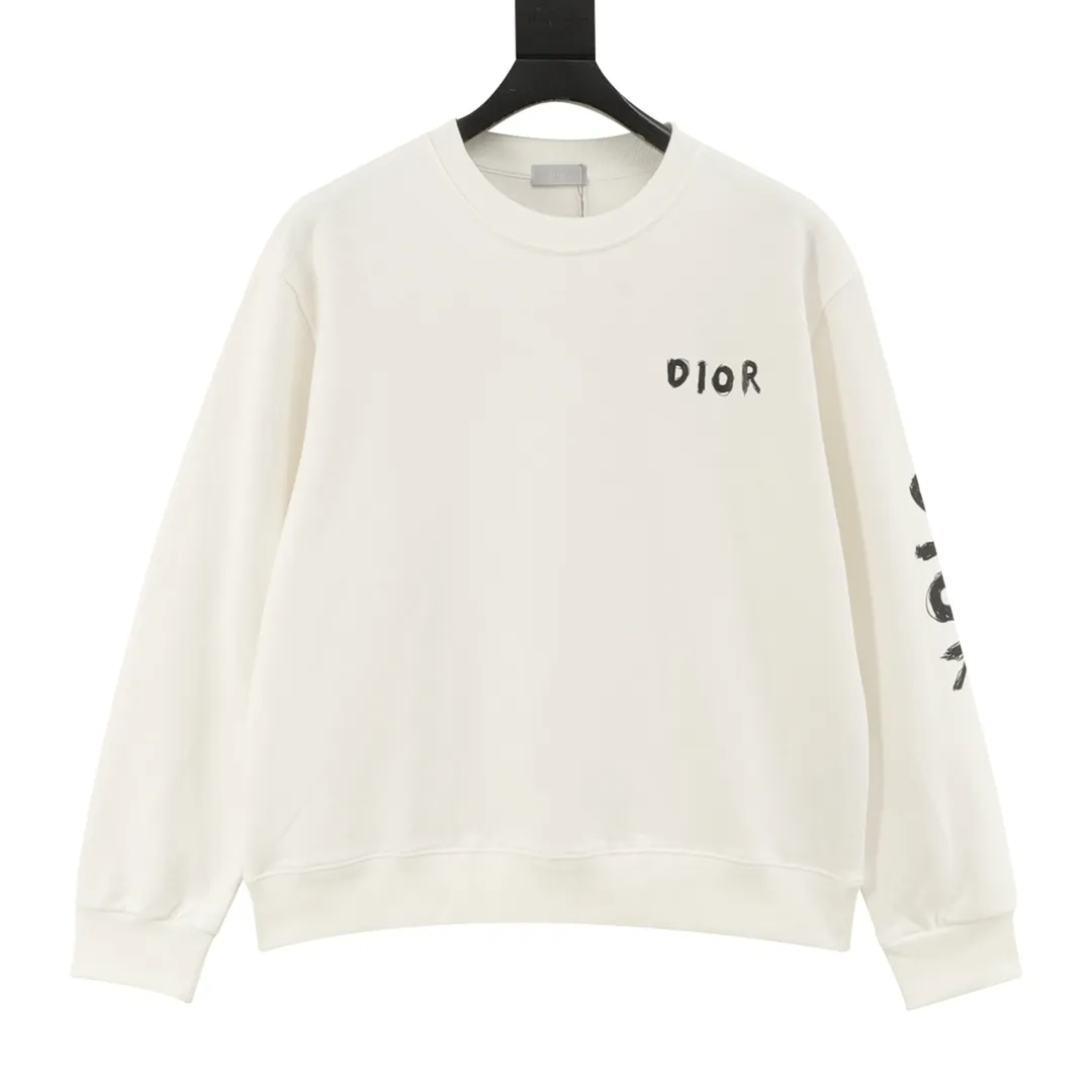 🅿️500 Dior 25FW round neck sweatshirt with arm letters, 480g high-grade combed cotton fabric, counter collar label, purchasing grade white thick plate hang tag, original hanging grain, three-dimensional foam printing on the front and back, strong layering, same style for men and women, couple style, oversize version, loose size: S-XL