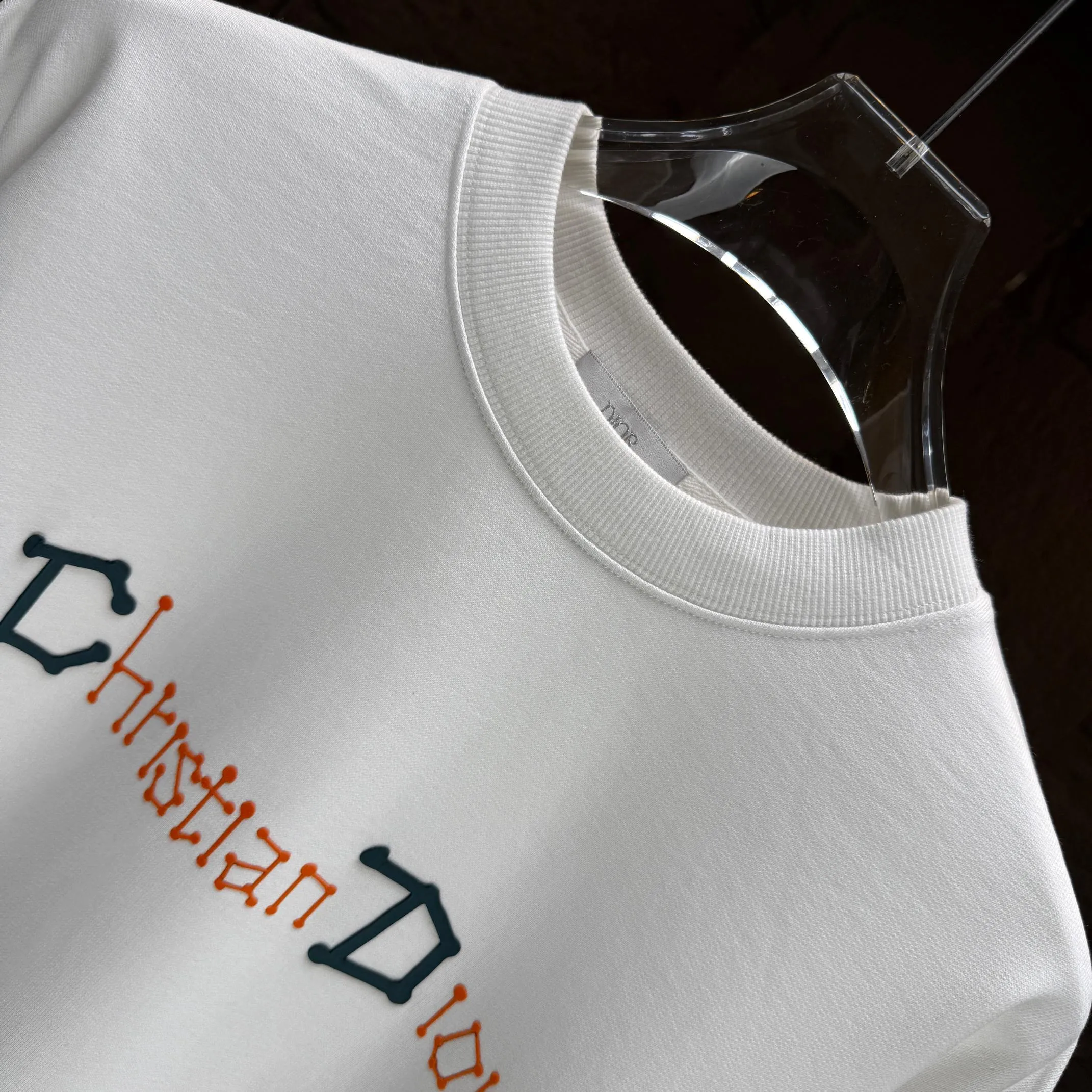 🅿️250 Dio* Dior* 2025 autumn and winter new round neck sweatshirt 400 grams terry cotton letter logo flocking ➕skin-feeling cotton Color: Black White Blue Gray Size: S M L XL XXL