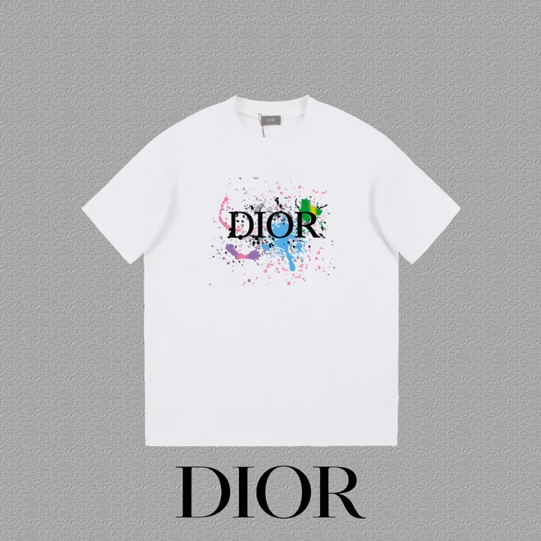 🅿️170 [DIOR Dior] 2025FW short-sleeved T-shirt LOGO printing High-end 26s double yarn 300g fabric Heavy fabric Customized frame ribbing in the same cylinder and dyeing Complete three standards Same style for men and women Color: Black White Size: S M L XL 2XL