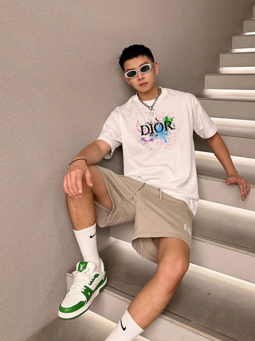 🅿️170 [DIOR Dior] 2025FW short-sleeved T-shirt LOGO printing High-end 26s double yarn 300g fabric Heavy fabric Customized frame ribbing in the same cylinder and dyeing Complete three standards Same style for men and women Color: Black White Size: S M L XL 2XL