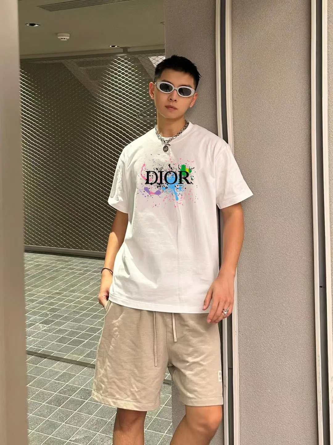 🅿️170 [DIOR Dior] 2025FW short-sleeved T-shirt LOGO printing High-end 26s double yarn 300g fabric Heavy fabric Customized frame ribbing in the same cylinder and dyeing Complete three standards Same style for men and women Color: Black White Size: S M L XL 2XL