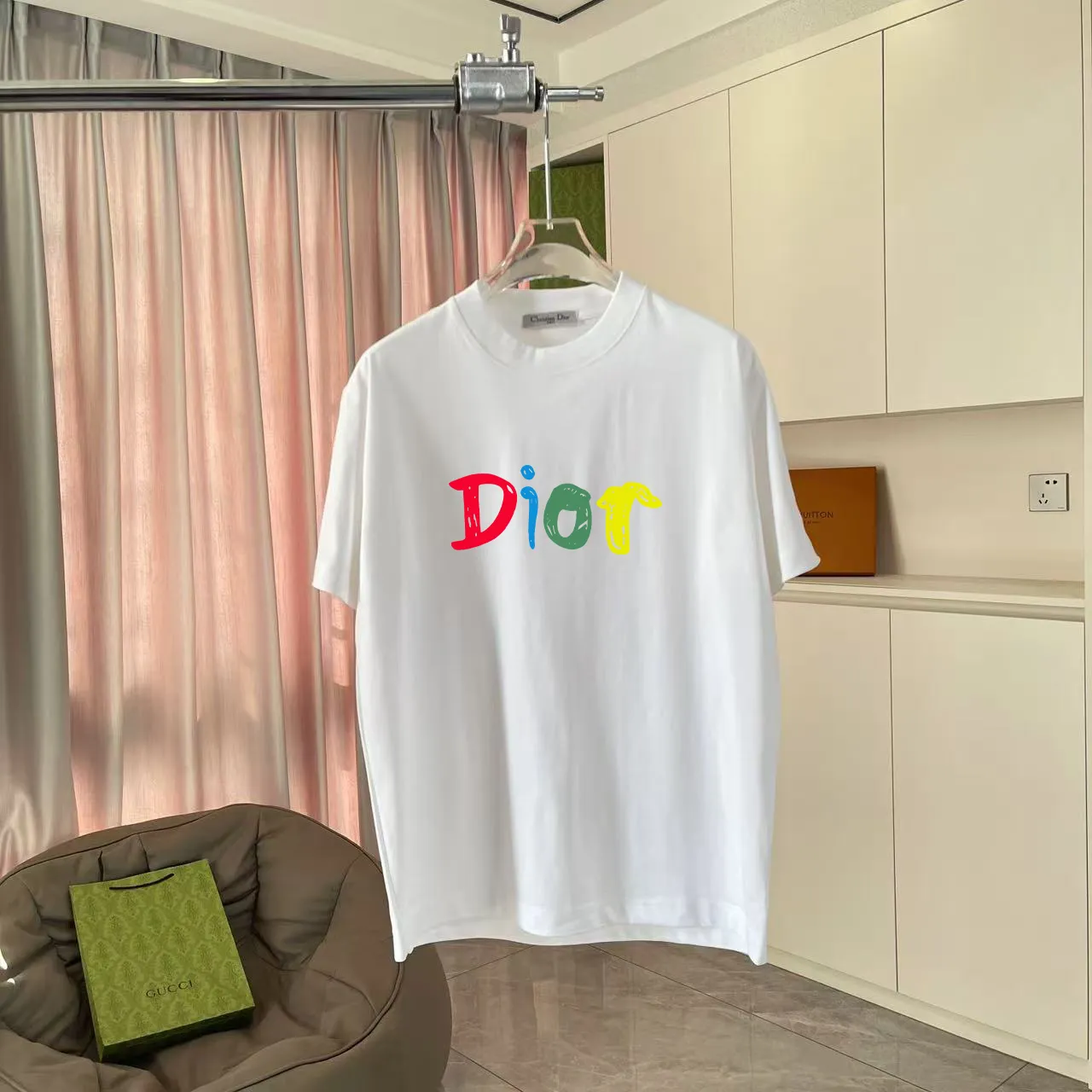 🅿️170 Dio Dior 2025 summer new style personalized letter logo printing short-sleeved T-shirt customized fabric 300g same style for men and women Color: black white pink lake green purple Size: S M L XL XXL five sizes