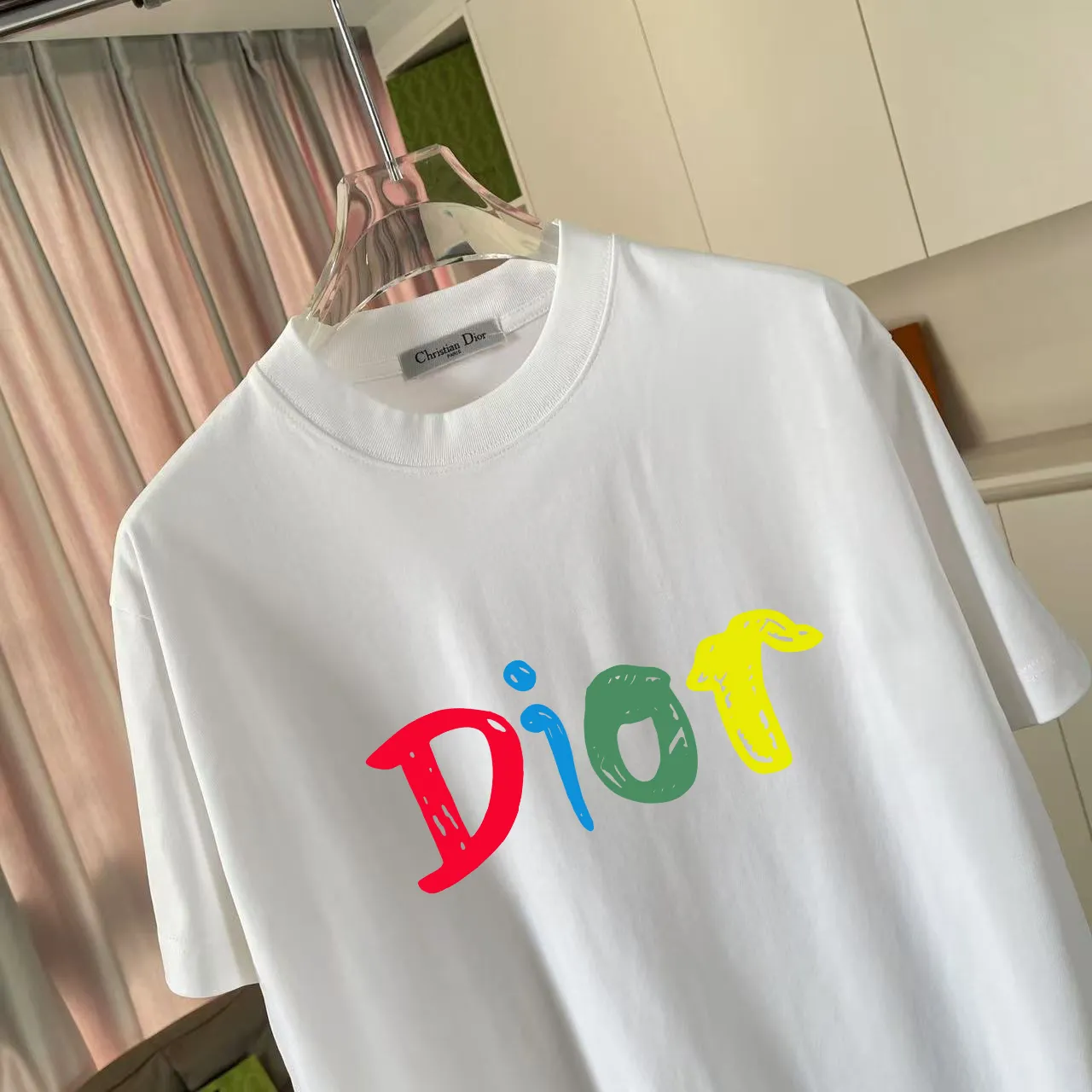 🅿️170 Dio Dior 2025 summer new style personalized letter logo printing short-sleeved T-shirt customized fabric 300g same style for men and women Color: black white pink lake green purple Size: S M L XL XXL five sizes