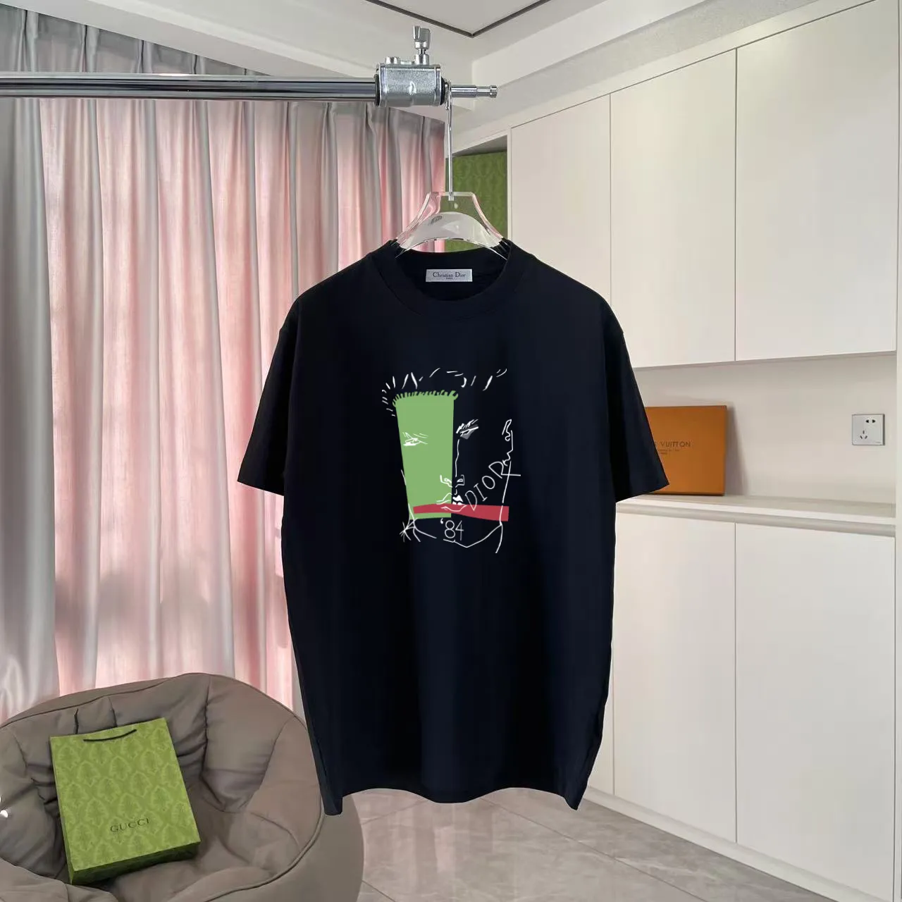 🅿️180 Dio Dior 2025 spring and summer new style personalized letter logo printing short-sleeved T-shirt customized fabric 300g same style for men and women Color: black white pink sky blue Size: S M L XL XXL five sizes ​