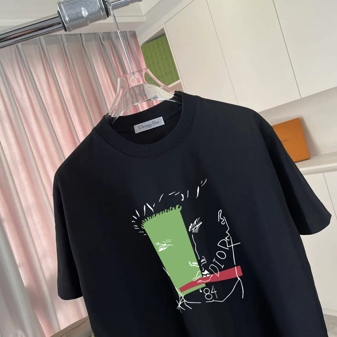🅿️180 Dio Dior 2025 spring and summer new style personalized letter logo printing short-sleeved T-shirt customized fabric 300g same style for men and women Color: black white pink sky blue Size: S M L XL XXL five sizes ​