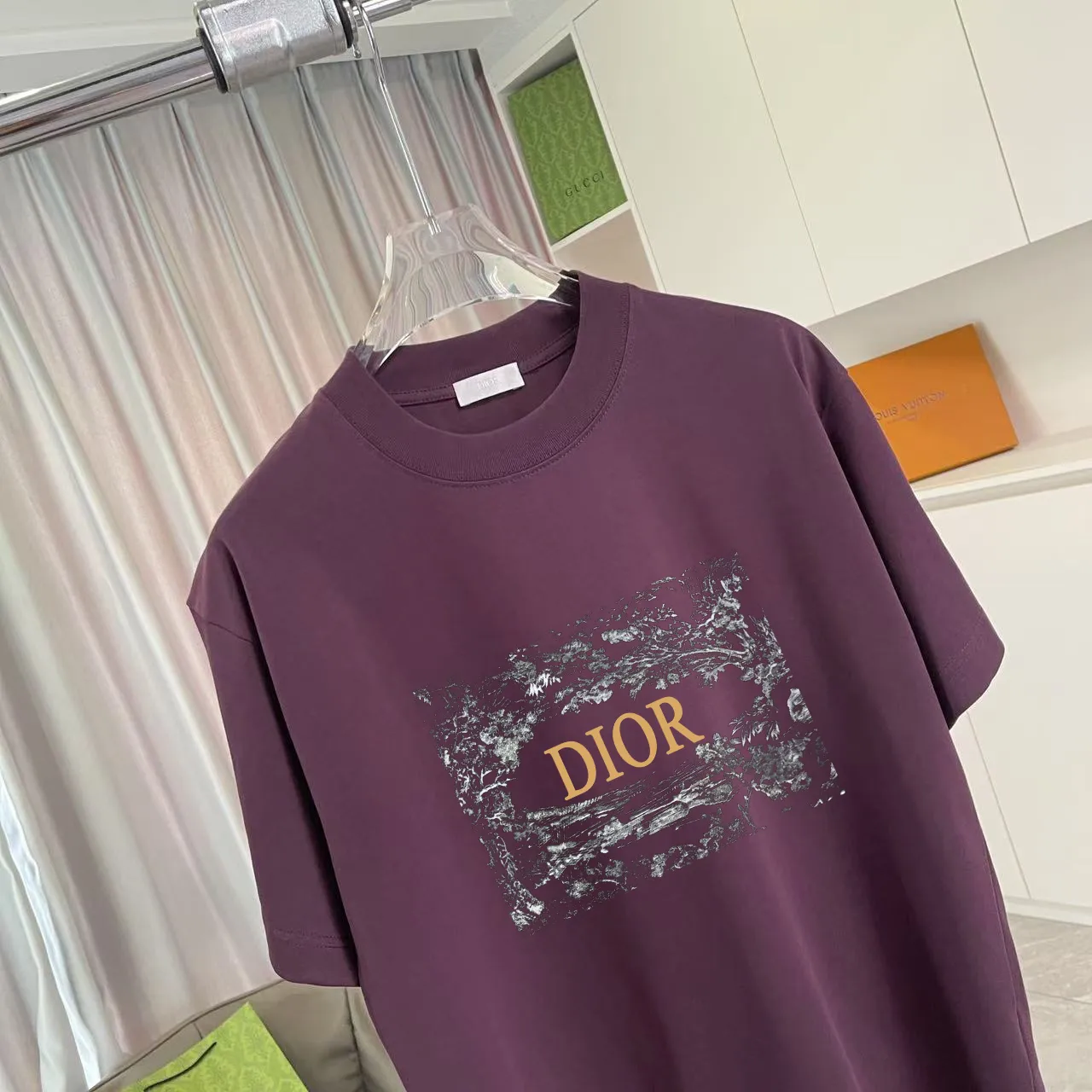 🅿️170 Dio Dior 2025 summer new style Personalized letter logo printing Short-sleeved T-shirt Customized fabric 300g Same style for men and women Color: Black White Rose Red Purple Size: S M L XL XXL Five codes​