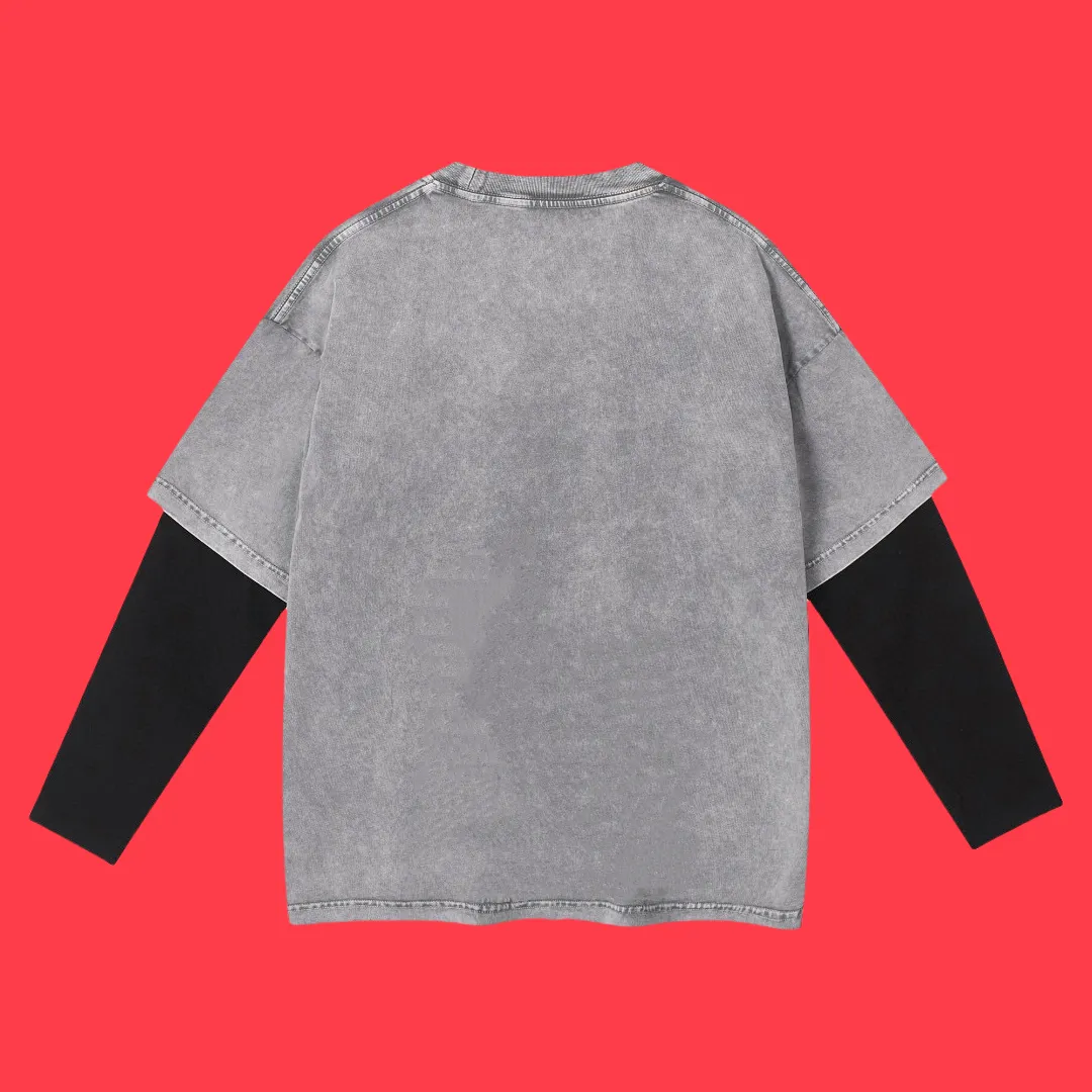 🅿️240 (cooperation profit) High-end quality DIOR 2025SS spring and summer wear fake two-piece washed snowflake series Year of the Snake 🐍 series fake two-piece long T-shirt Using imported Kornit digital direct-injection printing High-quality trendy brand 100% cotton washed 260G fabric dyed ready-made garments dyed➕washed fried snowflake OS loose off-shoulder version same style for men and women size：S.M.L.XL.2XL
