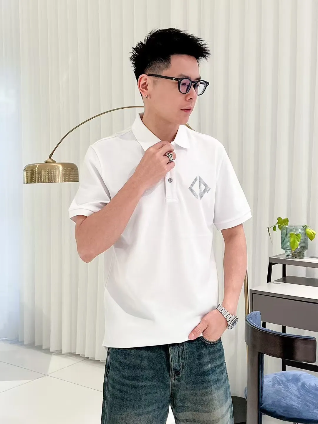 🅿️220 [Dior] 2025FW short-sleeved lapel polo shirt Color: Black White Size: S-XXL