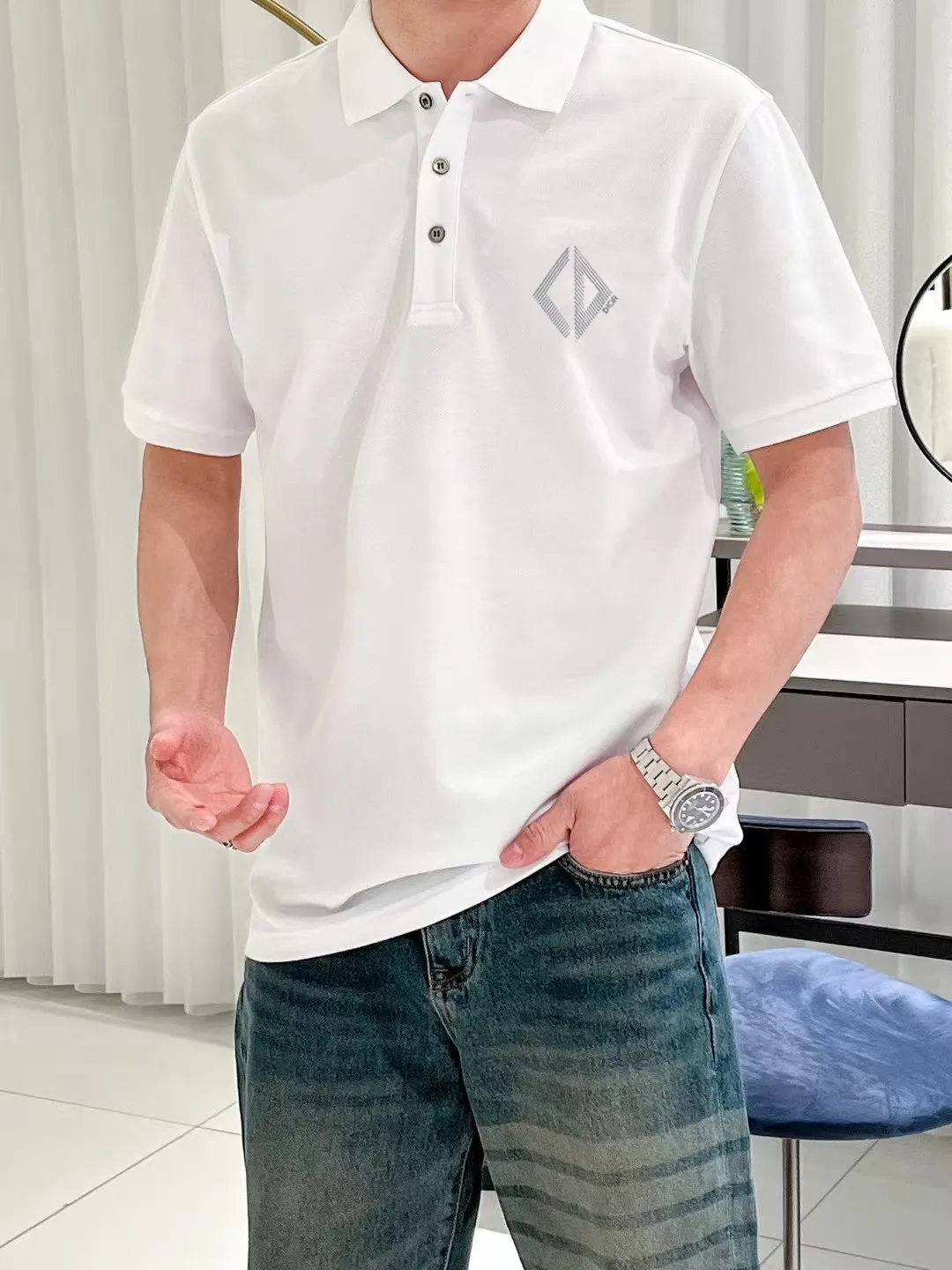 🅿️220 [Dior] 2025FW short-sleeved lapel polo shirt Color: Black White Size: S-XXL