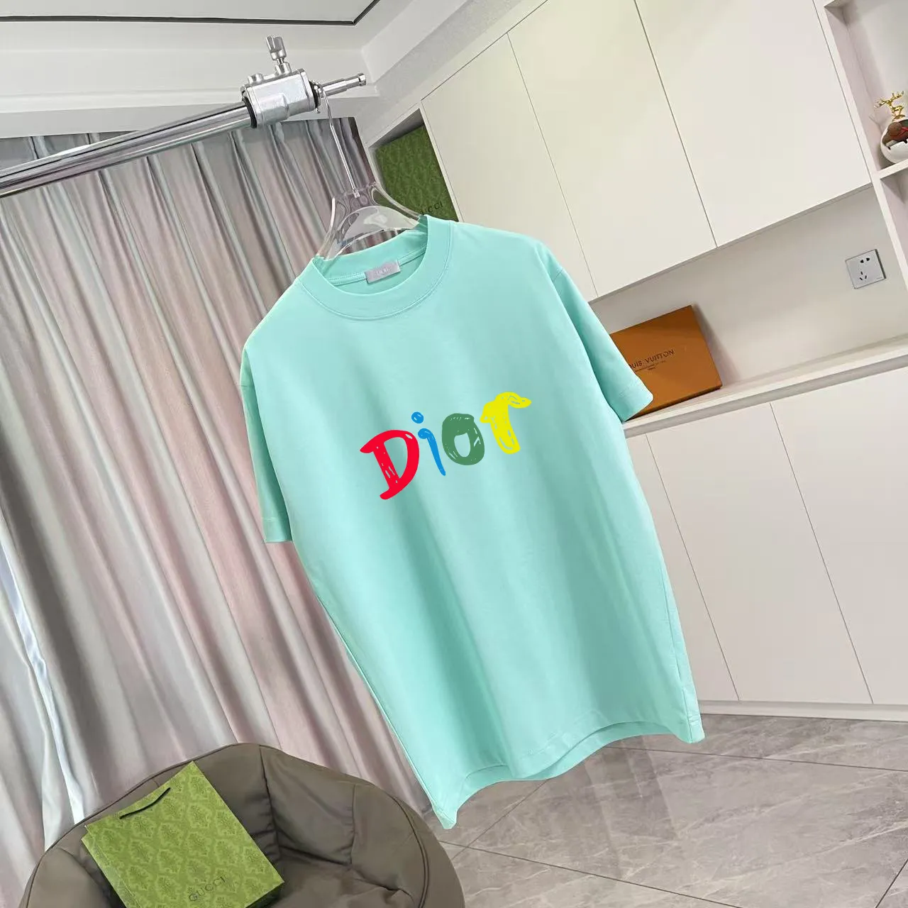 🅿️170 Dio Dior 2025 summer new style personalized letter logo printing short-sleeved T-shirt customized fabric 300g same style for men and women Color: black white pink lake green purple Size: S M L XL XXL five sizes
