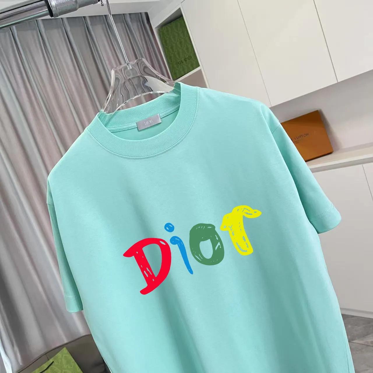 🅿️170 Dio Dior 2025 summer new style personalized letter logo printing short-sleeved T-shirt customized fabric 300g same style for men and women Color: black white pink lake green purple Size: S M L XL XXL five sizes