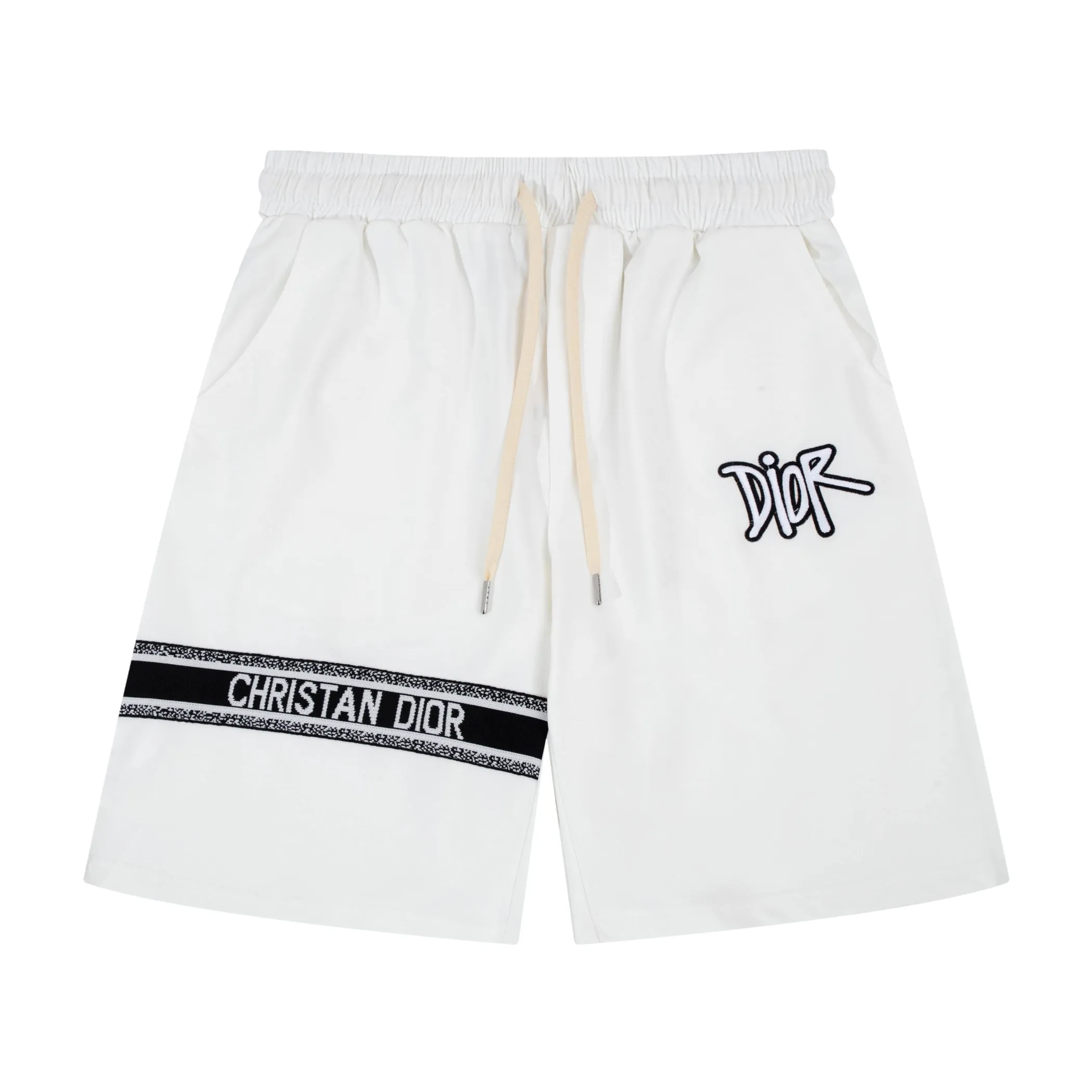 🅿️190 24SS new Dior knitted shorts, customized fabric, knitting technology and embroidered logo. The version is tight and three-dimensional, with straight stripe splicing. The customized trouser cord hardware has strong texture and smoothness. The upper body is comfortable and breathable. The concave and convex three-dimensional sense makes it suitable for fashionable and casual wear. Color: black and white. Size: M-4XL