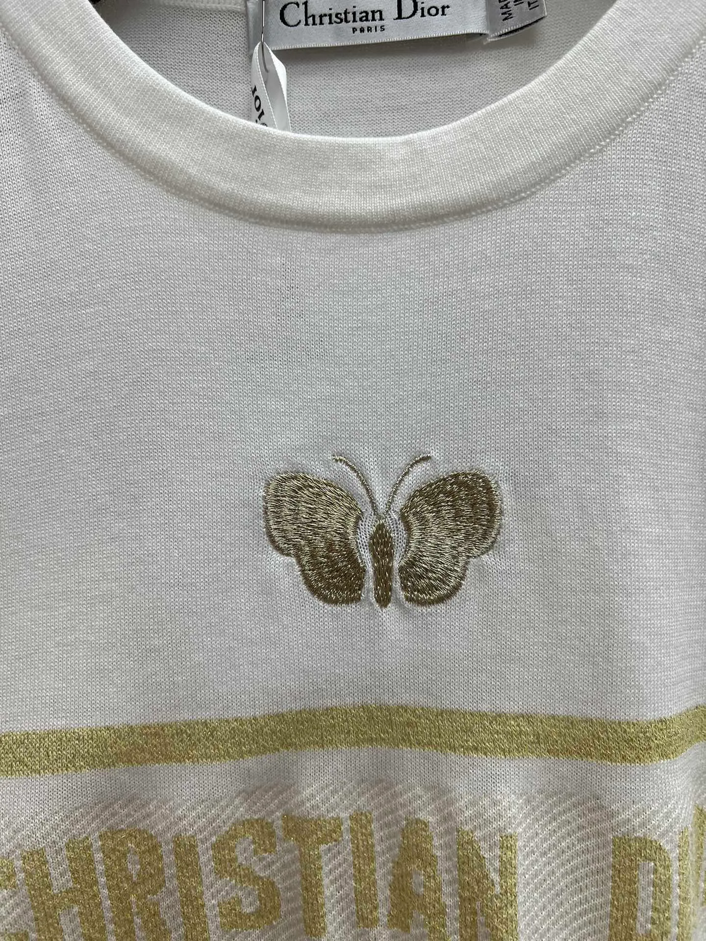 🅿️440 Dior 25ss new round neck butterfly knitted short sleeves with lettering and butterfly crochet pattern on the chest. High version. Code number: S.M.L.