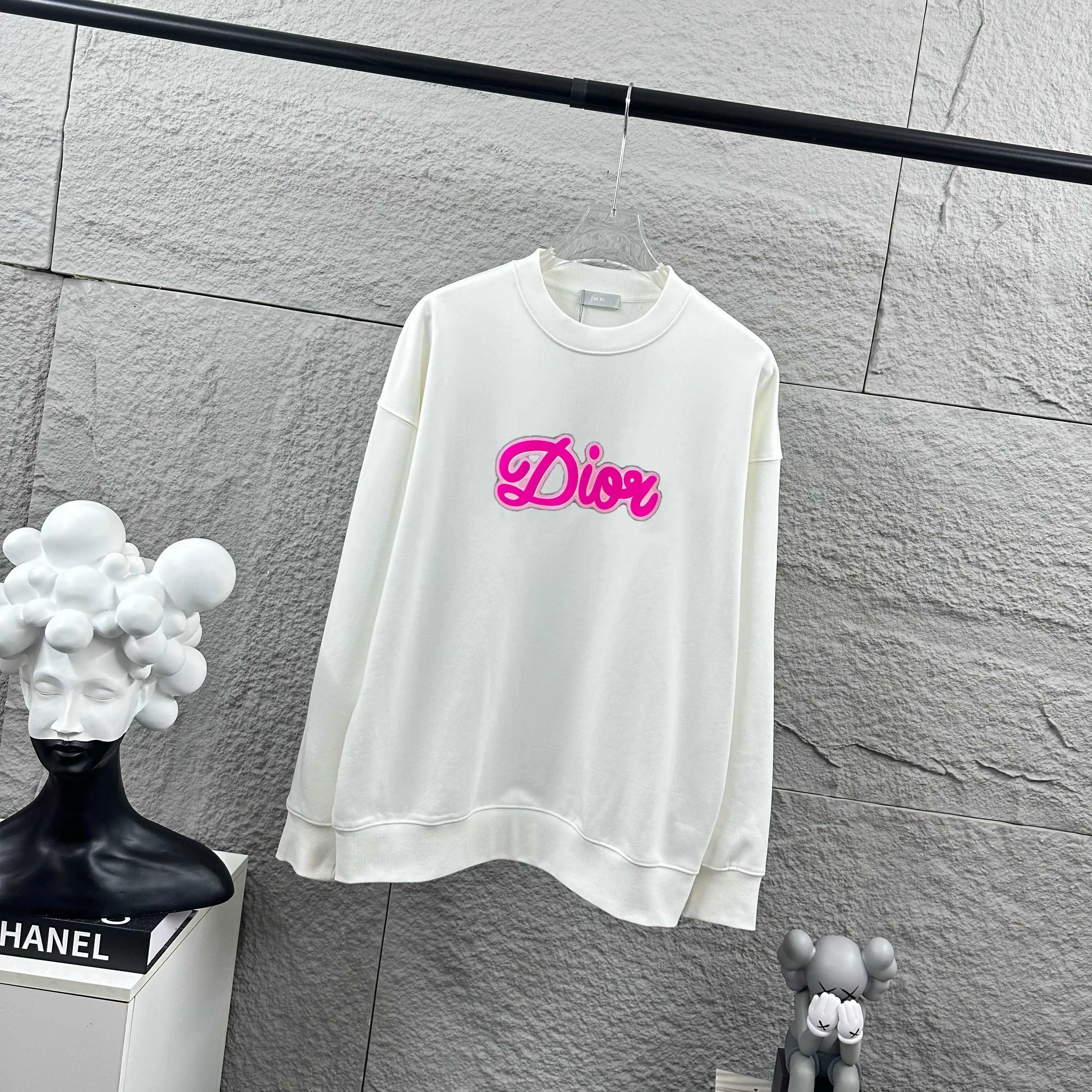 🅿️260 Dio* Christian Dior 2025 early autumn and winter new style, classic letter three-dimensional flocking technology + printing, simple and elegant, custom terry fabric, long-sleeved sweatshirt, same style for men and women, color: black, white, size: S (90-130 pounds) M (120-150 pounds) L (140-165 pounds) XL (160-180 pounds) XXL (180-210 pounds)
