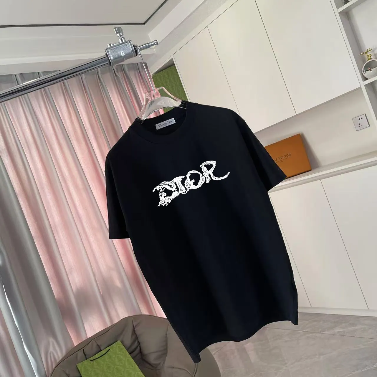 🅿️170 Dio Dior 2025 summer new style Personalized letter logo printing Short-sleeved T-shirt Customized fabric 300g Same style for men and women Color: black white lake green sky blue purple Size: S M L XL XXL five sizes ​