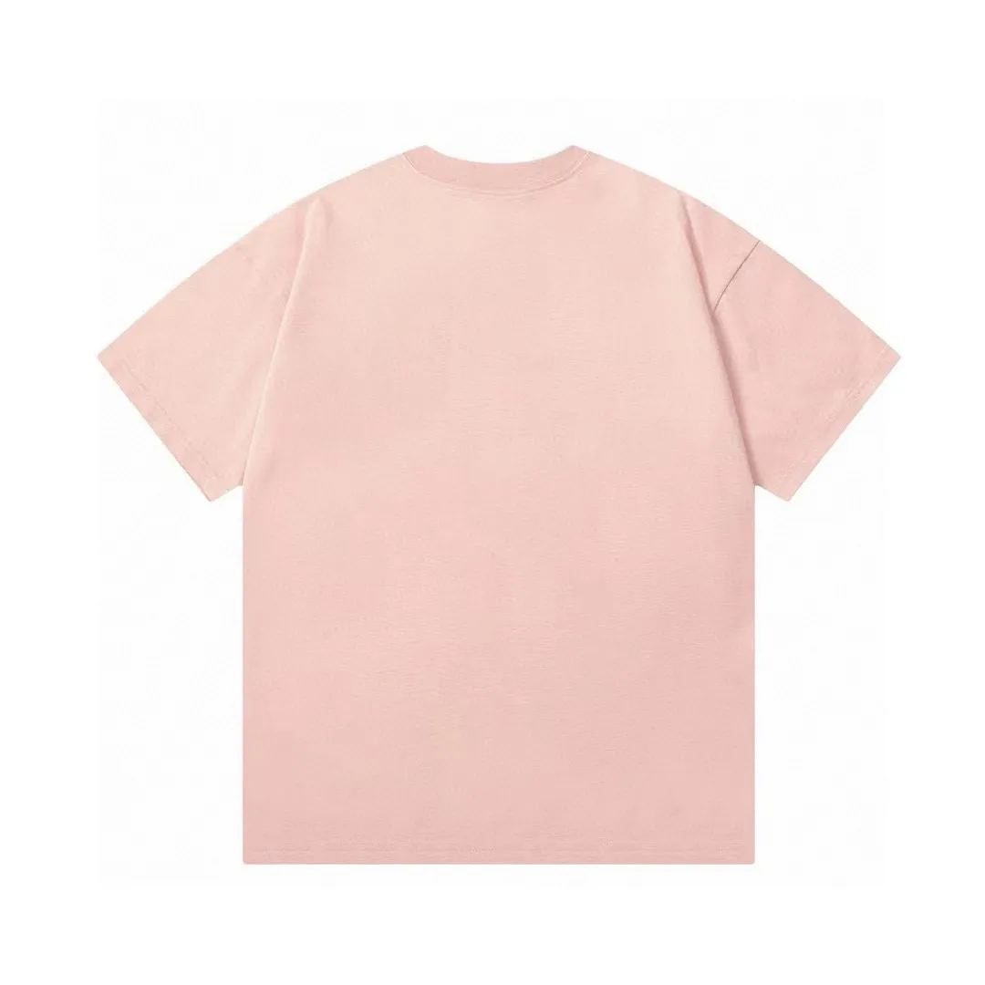 🅿️170 (arrives the next day) DIOR Dior 2025 new line cat letter logo, same style for men and women, short-sleeved T-shirt ·Customized 300g 100% double yarn pure cotton fabric ·Design dyed 32 double-strand threads ·Collar label, hangtag, main mark and three labels complete Color: pink Size: XS S M L