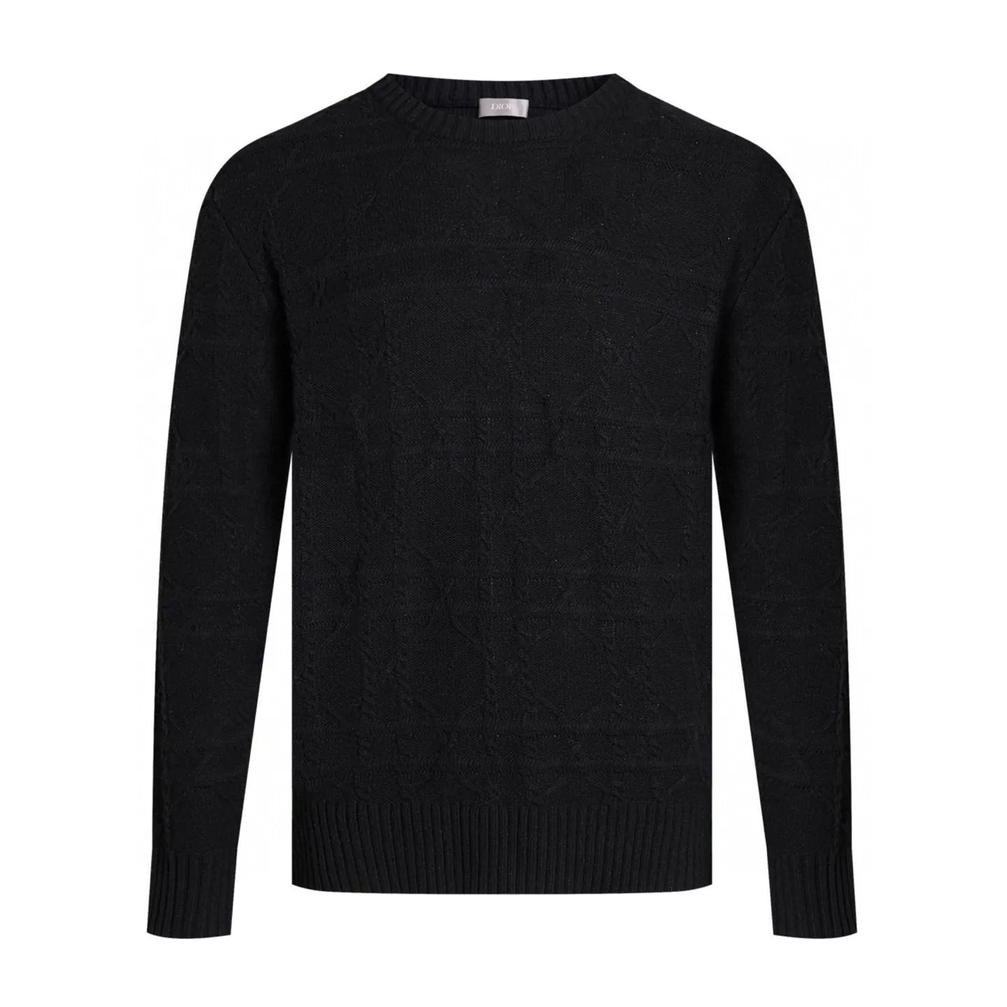 🅿️450 [Exclusive supply] CD cannage pattern cashmere crew neck sweater (black) Original purchase and development of 26,000, the fabric is made of 16-count cashmere blend, imported German (Stohl) 5 knitting machine, wool jacquard, wool fermentation wash, customized 1:1 trademark, hand washing is recommended (this product is woven from wool and is not easy to machine wash) Size: S-M-L-XL