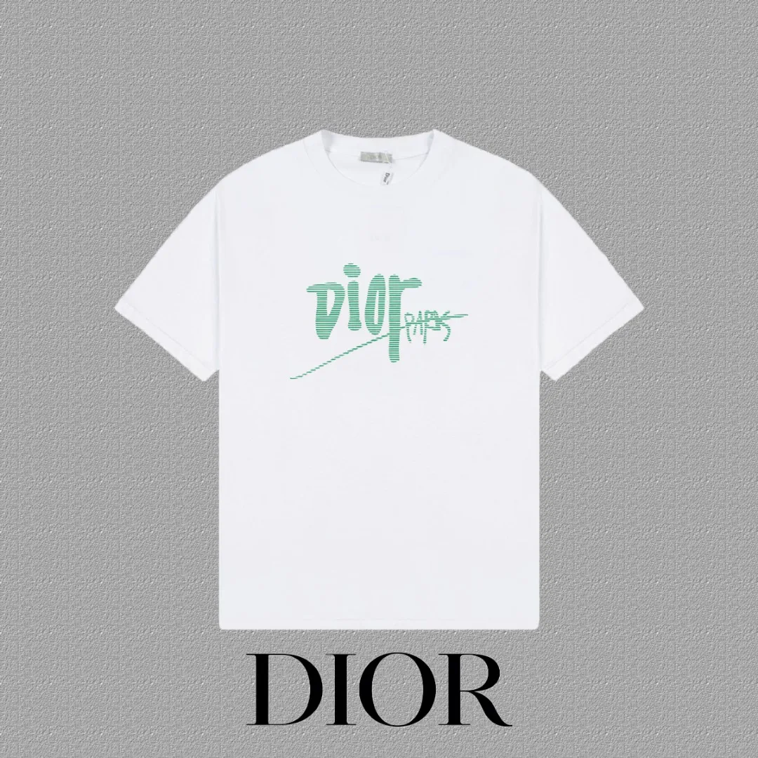 🅿️170 [DIOR Dior] 2025FW short-sleeved T-shirt LOGO printing High-end 26s double yarn 300g fabric Heavy fabric Customized frame ribbing in the same cylinder and dyeing Complete three standards Same style for men and women Color: Black White Size: S M L XL 2XL