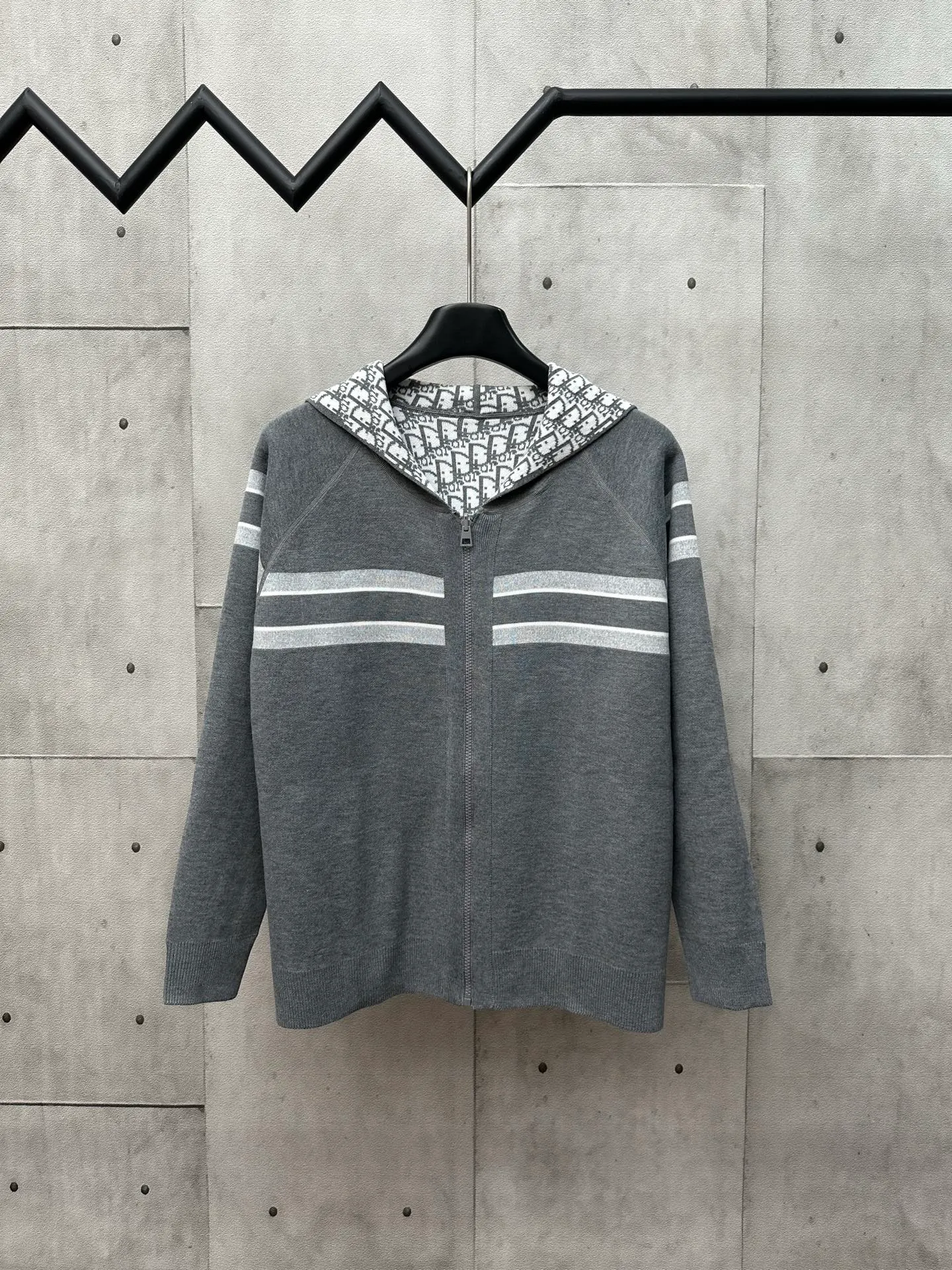 🅿️540 Dior 25ss new autumn and winter all-print hooded cardigan, classic letter logo jacquard embellishment, classic letter logo old flower jacquard decoration yb open mold letter CD zipper decoration Size: S M L XL