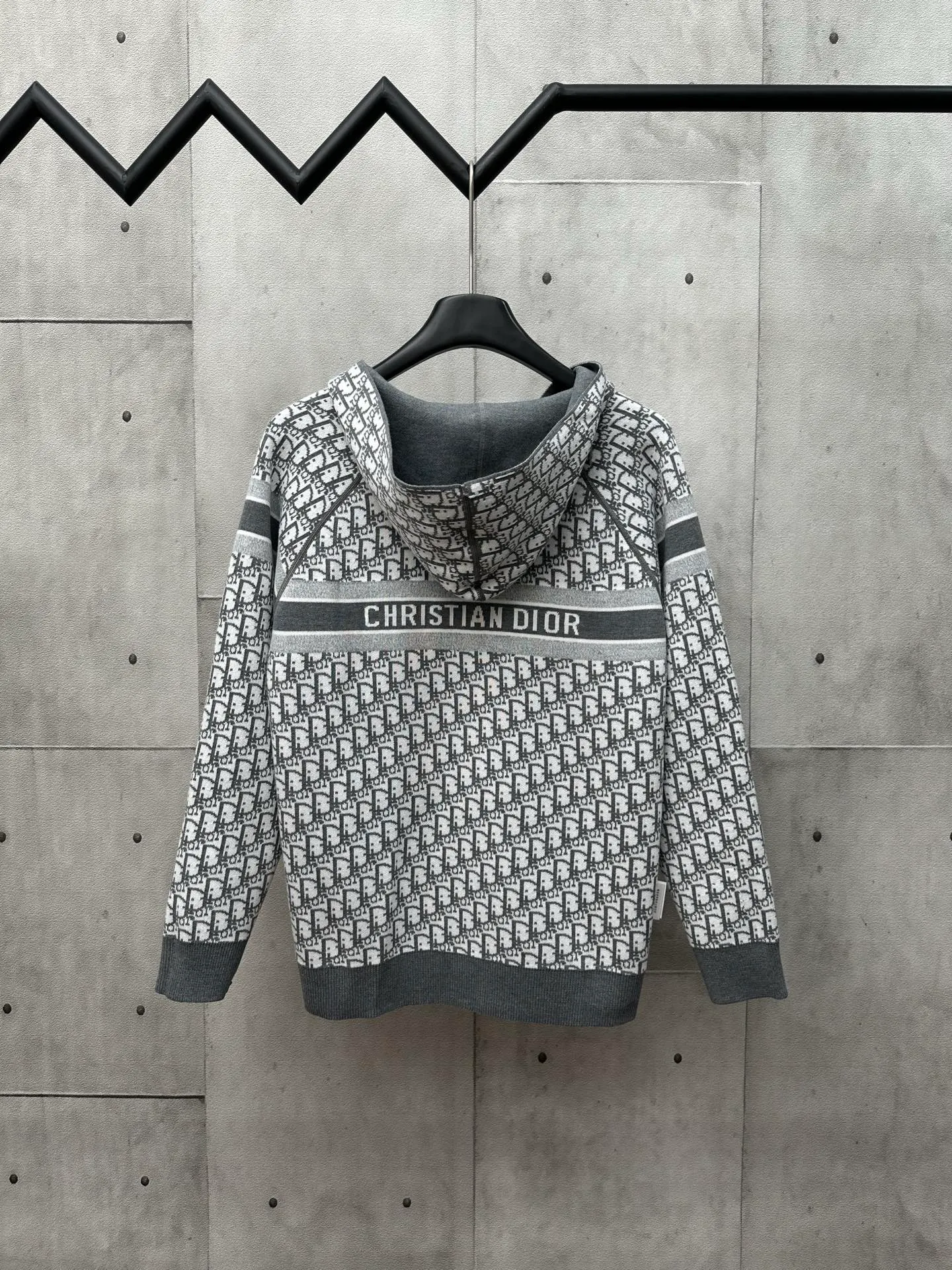 🅿️540 Dior 25ss new autumn and winter all-print hooded cardigan, classic letter logo jacquard embellishment, classic letter logo old flower jacquard decoration yb open mold letter CD zipper decoration Size: S M L XL