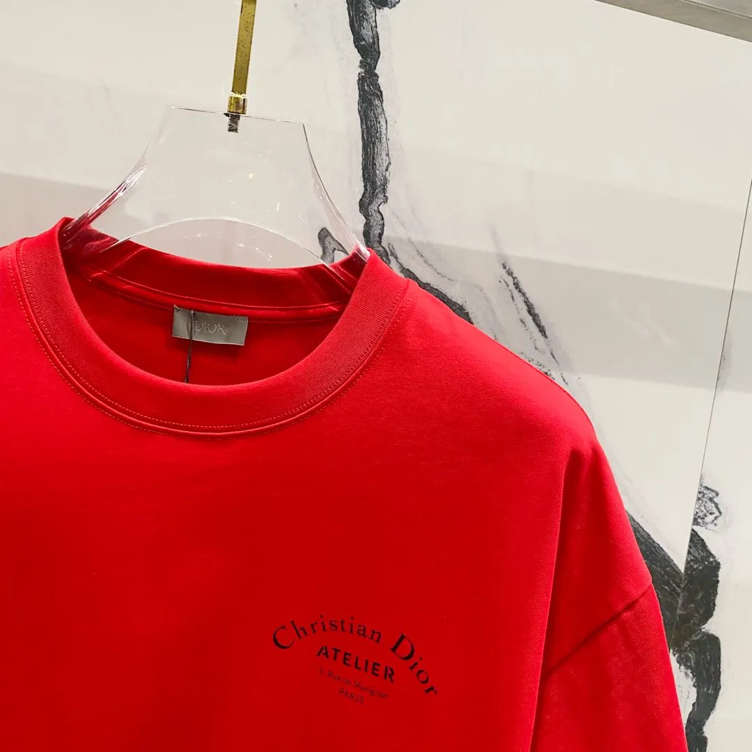 🅿️180 DIOR 260g round neck short-sleeved T-shirt with brand letter printed LOGO on the front and back, official synchronization, high version, high quality, fashionable personality, versatile trend, pure original quality, original fabric, tag, collar label, washed wheat, complete three labels, color: black, apricot, red. Size: XS-L