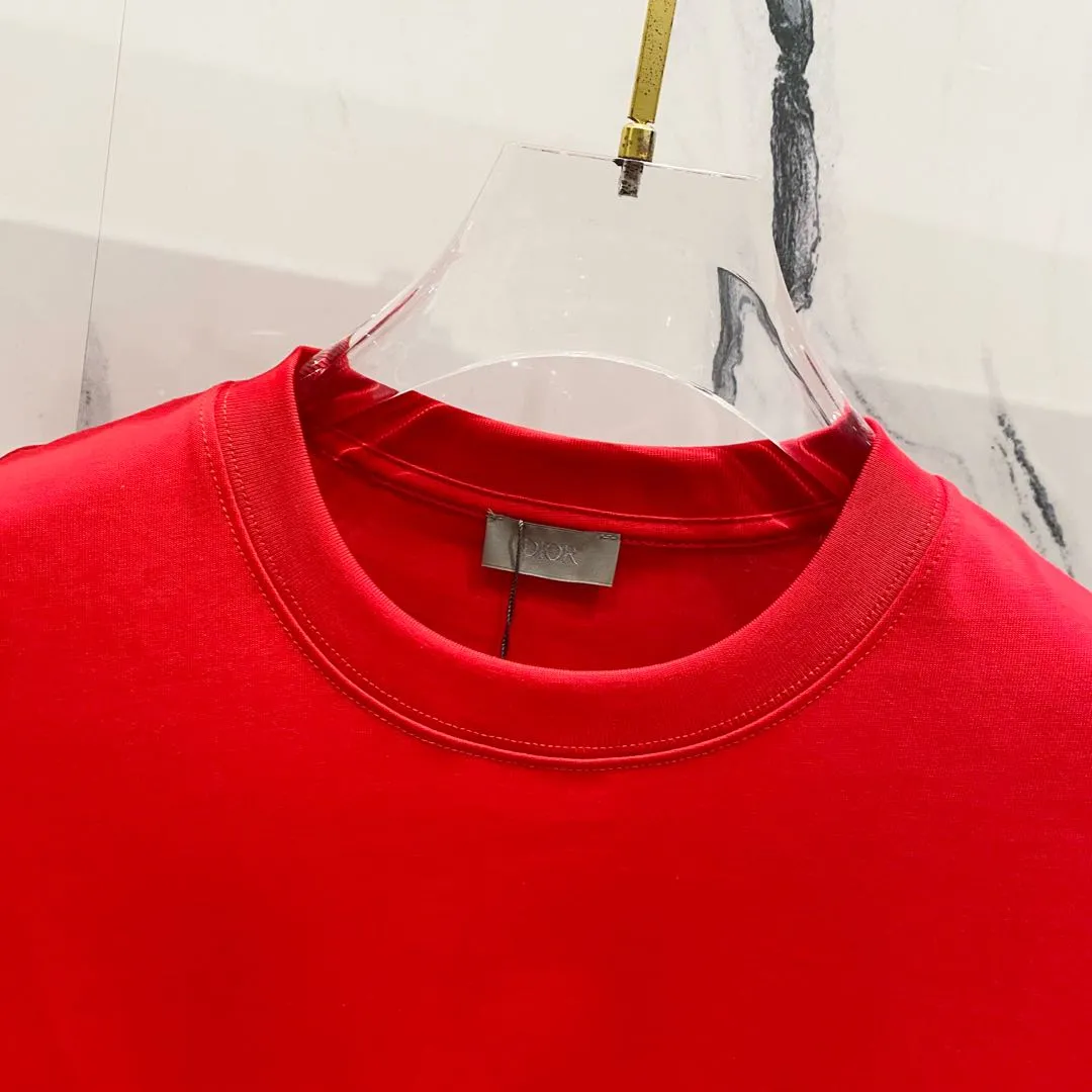 🅿️180 DIOR 260g round neck short-sleeved T-shirt with brand letter printed LOGO on the front and back, official synchronization, high version, high quality, fashionable personality, versatile trend, pure original quality, original fabric, tag, collar label, washed wheat, complete three labels, color: black, apricot, red. Size: XS-L