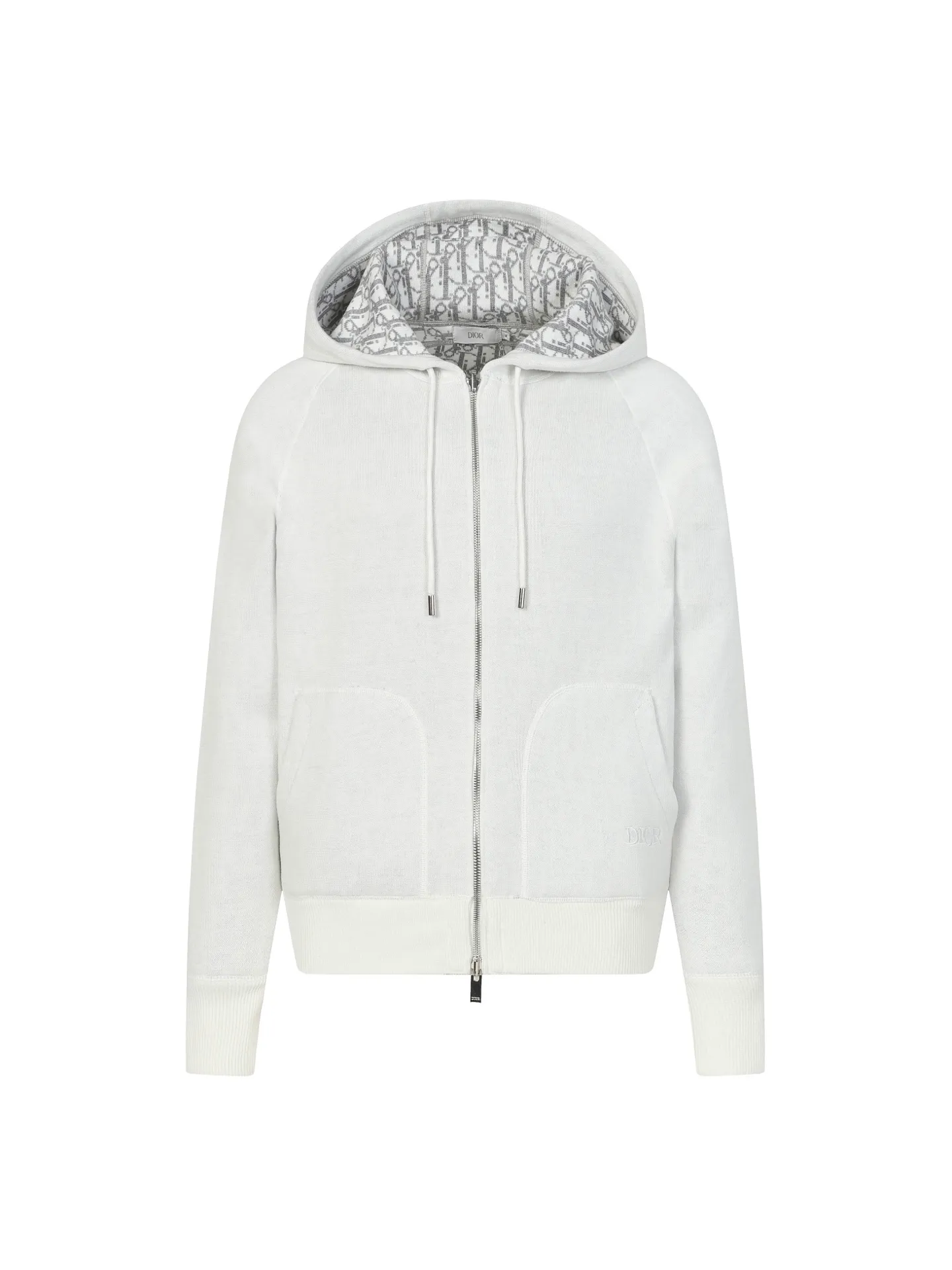 🅿️630 DIOR/Dior double-sided jacquard cashmere knitted hood. The original version was purchased for 22,337 and developed. The fabric is made of cashmere blended knitted fabric, which is soft and comfortable. It features a zip closure at the front and subtle ribbed trimming at the cuffs and hem. Reversible, the unlined cut ensures a lightweight fit and the slim fit creates an elegant silhouette. The entire piece has exquisite craftsmanship, double-sided knitting technology enables reversible wear, and ribbed edges enhance the three-dimensional effect. Dry cleaning and maintenance are recommended to maintain the delicate texture of cashmere fabrics. This piece is both casual and fashionable, and can be easily matched with all kinds of clothing, showing the brand's exquisite craftsmanship and classic aesthetics. Color: White Size: S M L