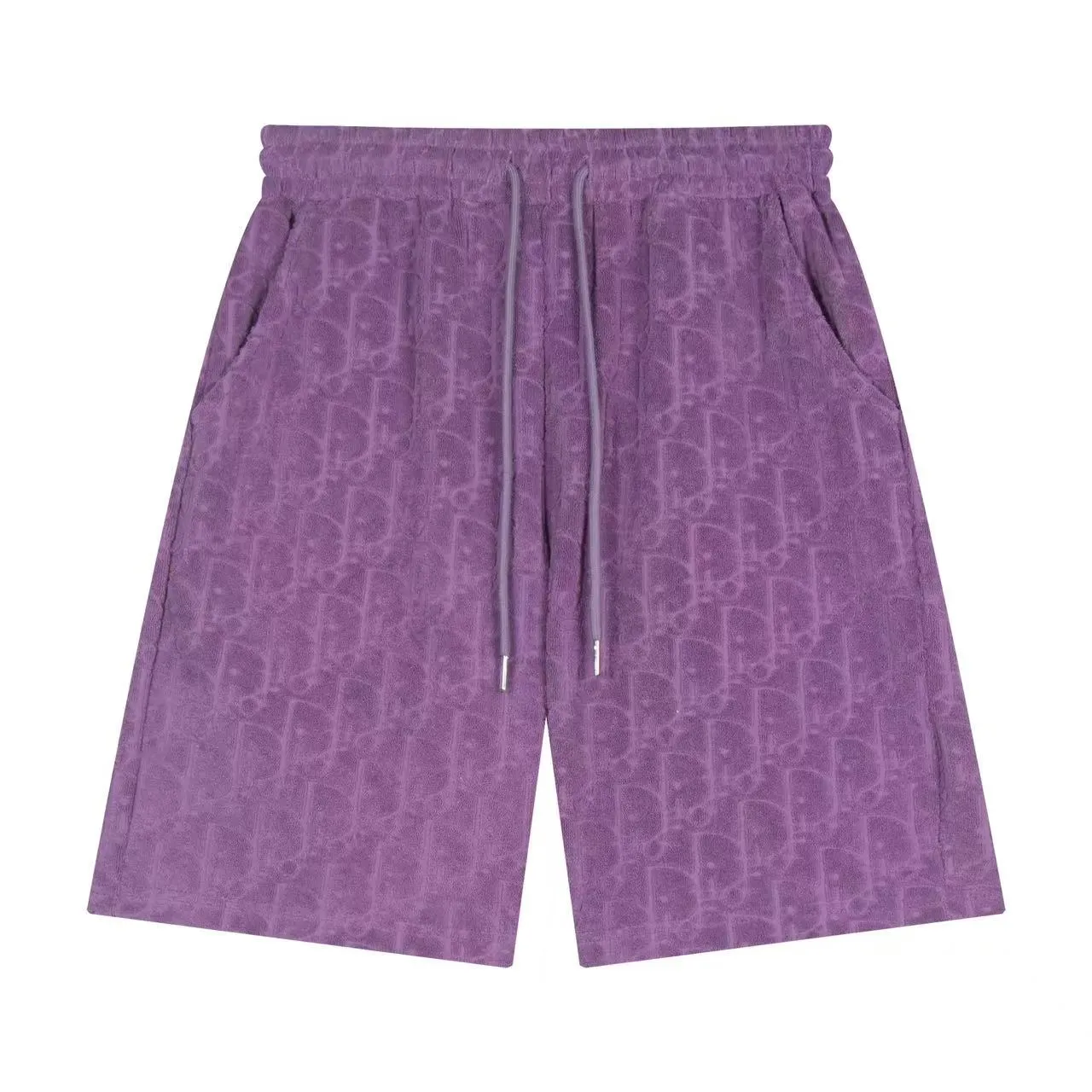 🅿️170 ❥B806# High quality Dior 2025Fall spring and summer new series Presbyopia jacquard terry shorts Custom-woven and dyed pure cotton 100% gram weight 300G fabric Positioned tailoring heavy-duty material size: S M L XL Color: purple